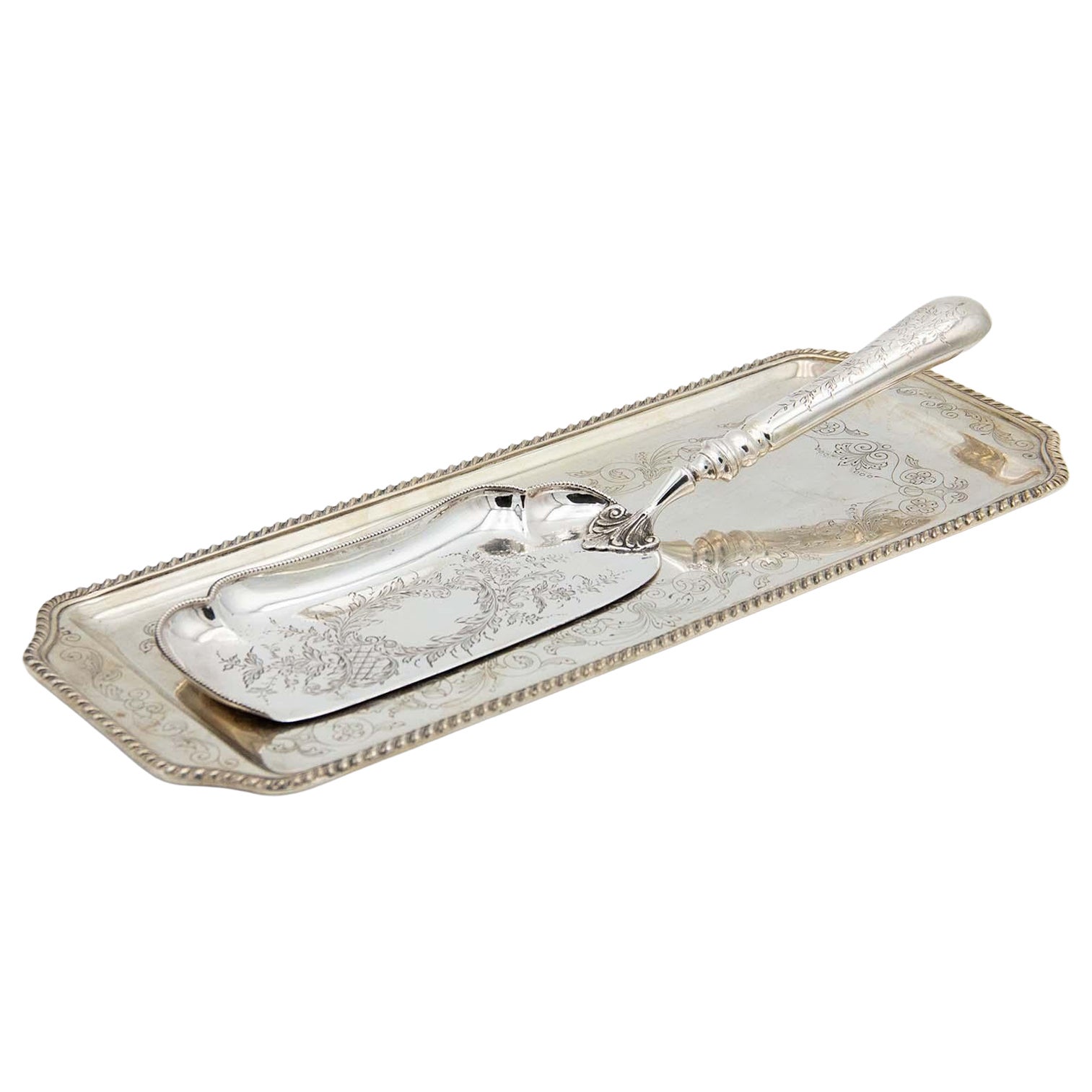 Dessert serving spatula with silver serving platter