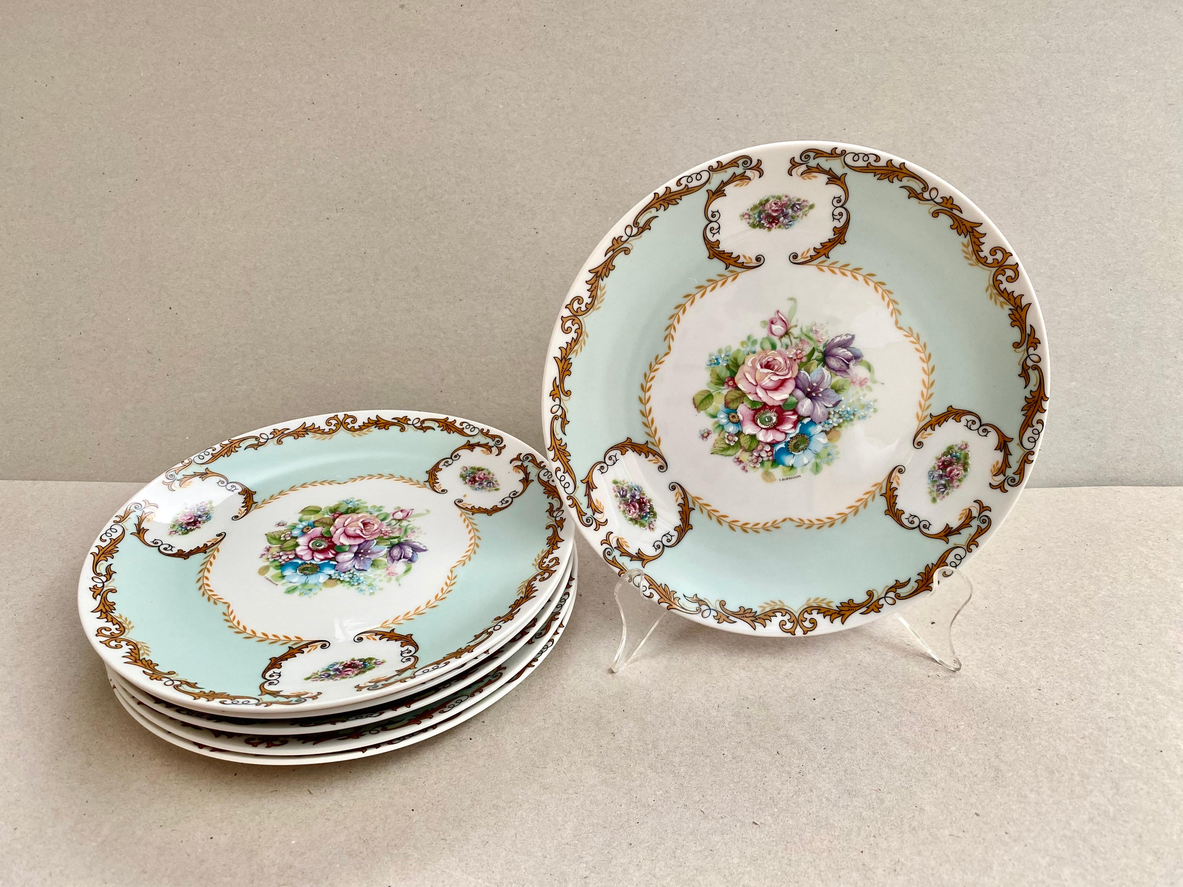 Dessert Snack Plates Set 6 Vintage Bavarian Porcelain Seltmann  Weiden In Excellent Condition For Sale In Bastogne, BE