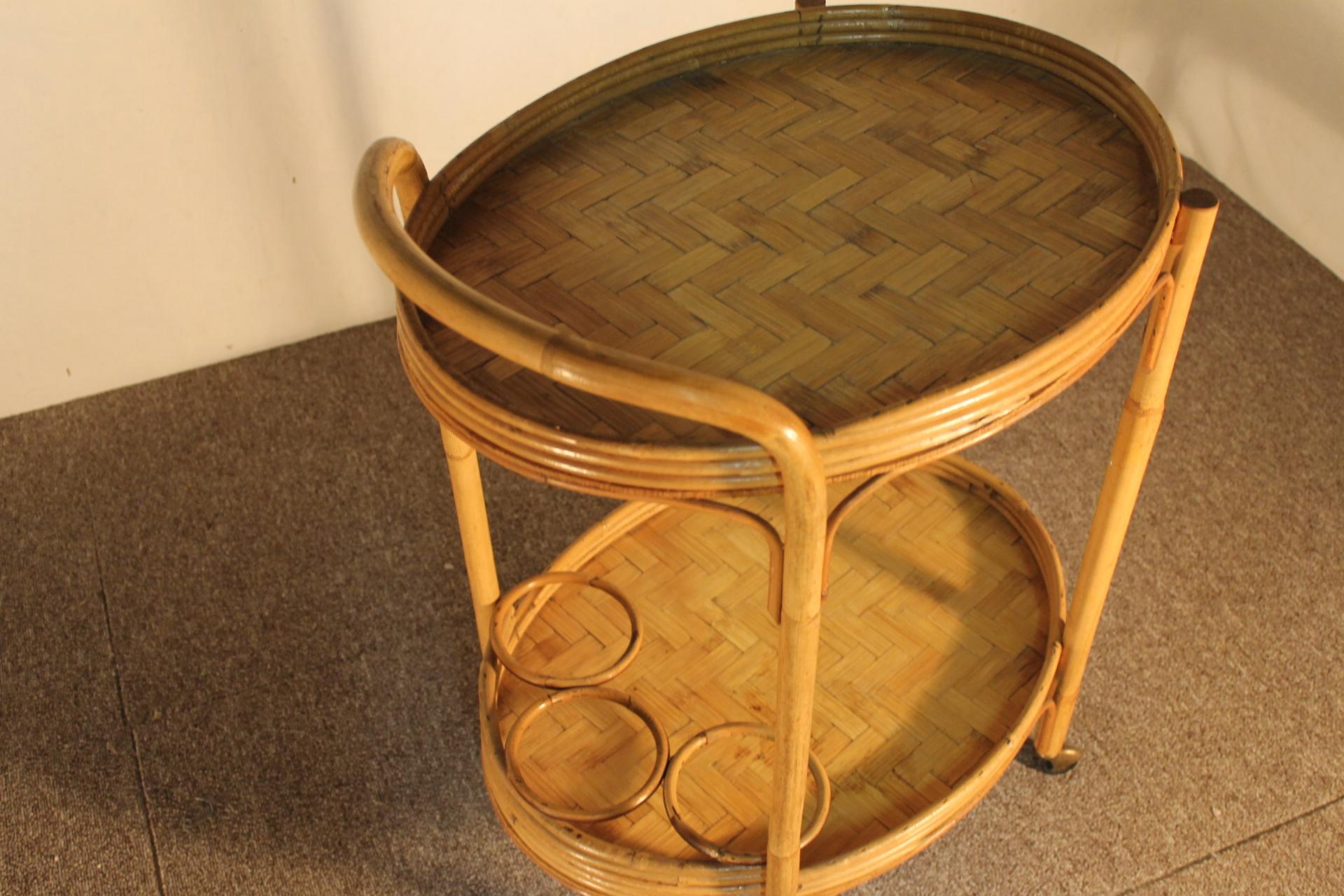 Dessert Table, Rattan, 1970 In Fair Condition For Sale In Nice, FR