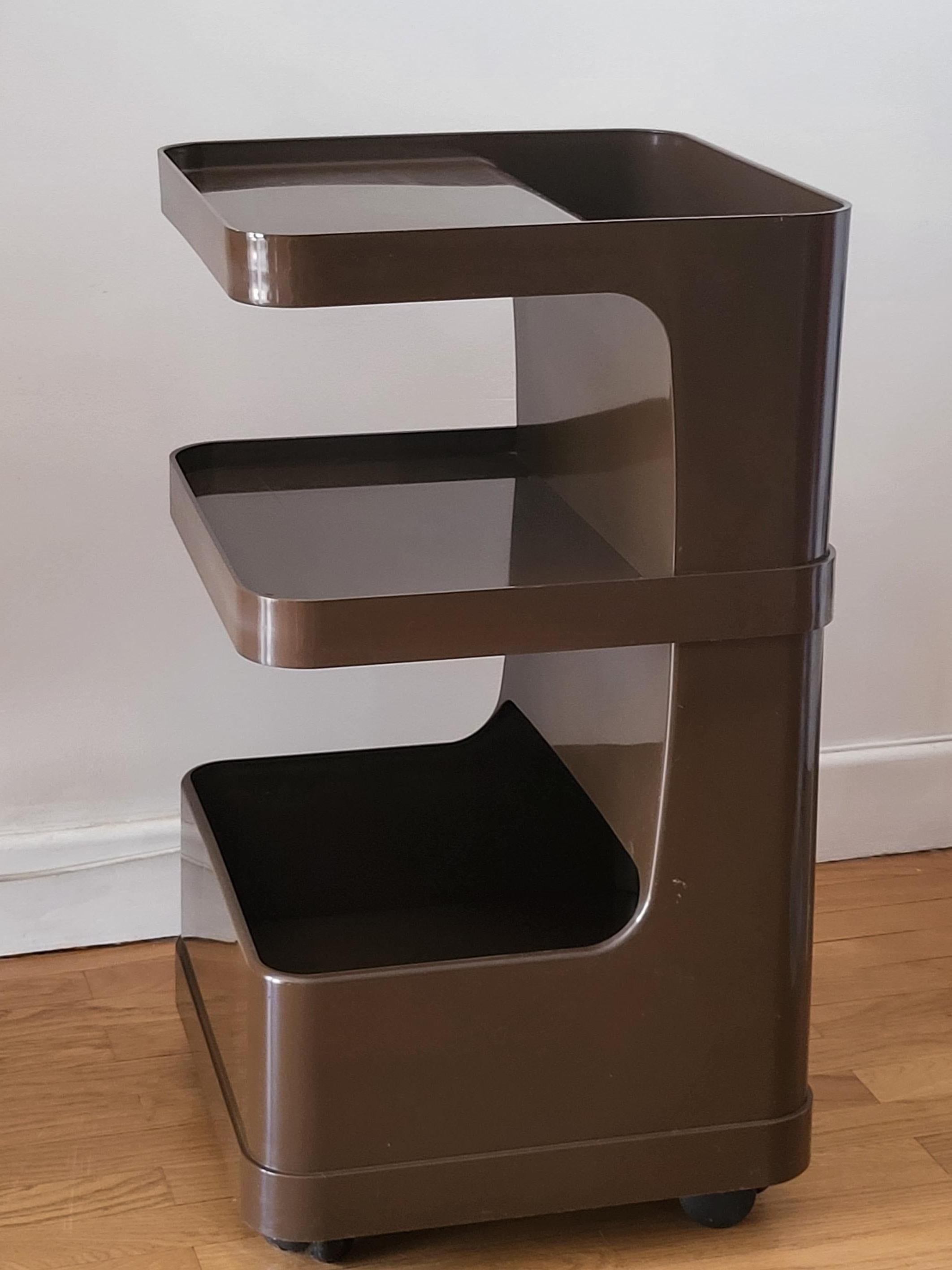 Space Age Desserte sur roulette Marc Held Prisunic plastique marron Francais 1970 Vintage in vendita