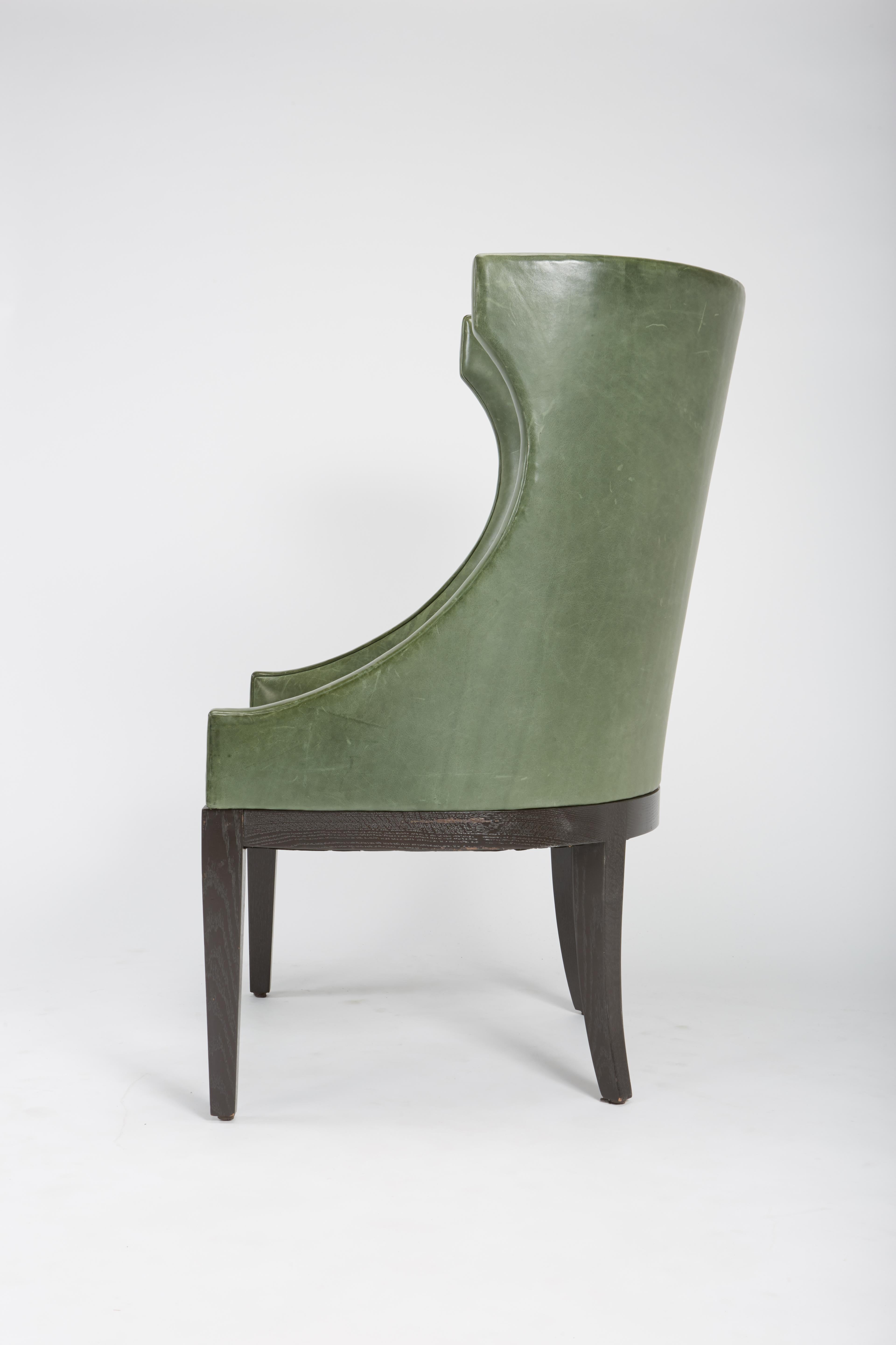 Contemporary Dessin Fournir Classical Modern High Wingback with Green Leather Armchairs