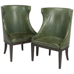 Dessin Fournir Classical Modern High Wingback with Green Leather Armchairs