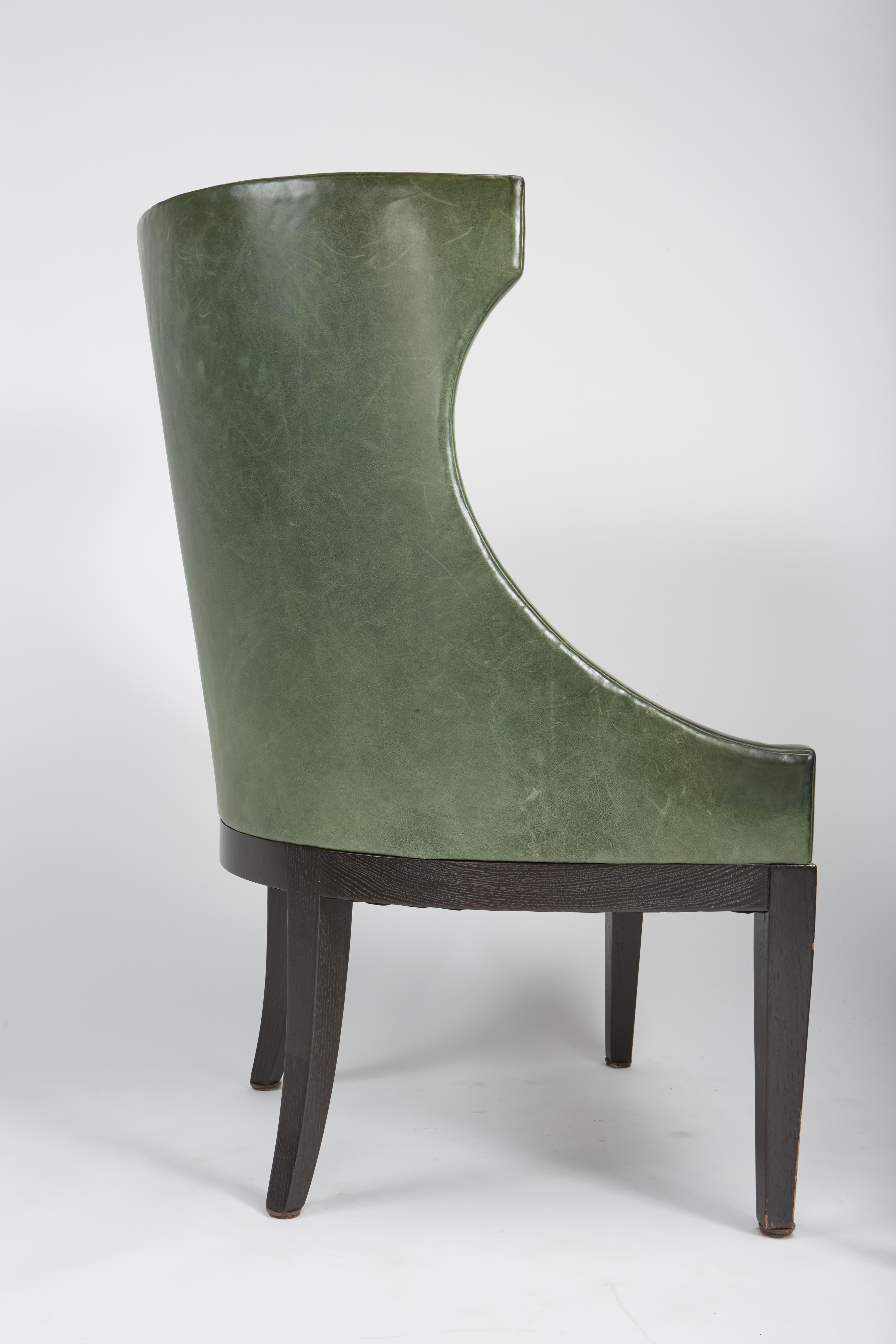 Hollywood Regency Dessin Fournir Classical Modern High Wingback with Green Leather Armchairs