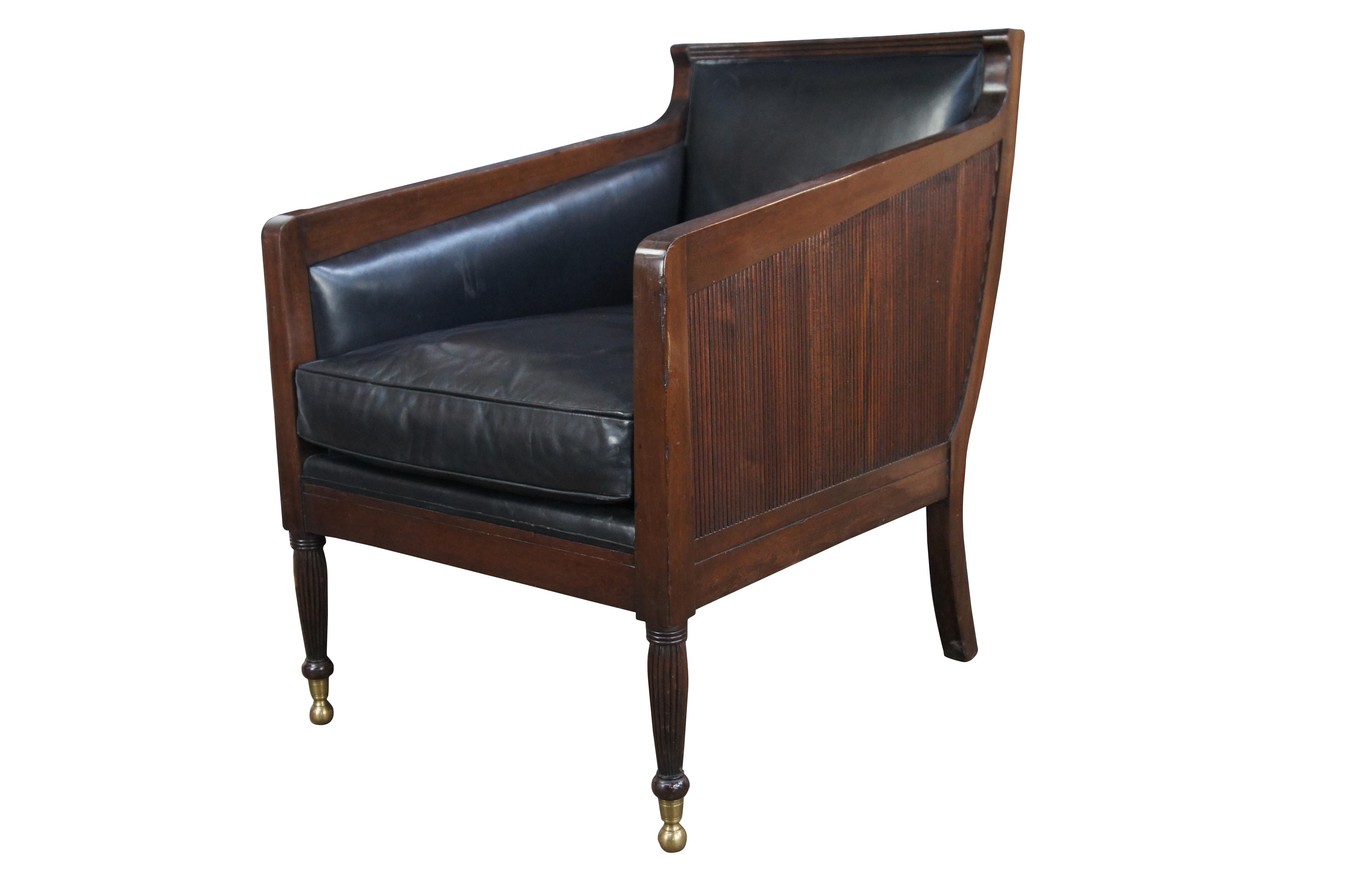 Dessin Fournir English Regency Mahogany & Leather 'Nelson' Lounge Chair Modern In Good Condition For Sale In Dayton, OH