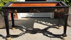 Dessin Fournir Griswold Black Chinoiserie Linen Press Cabinet on Stand