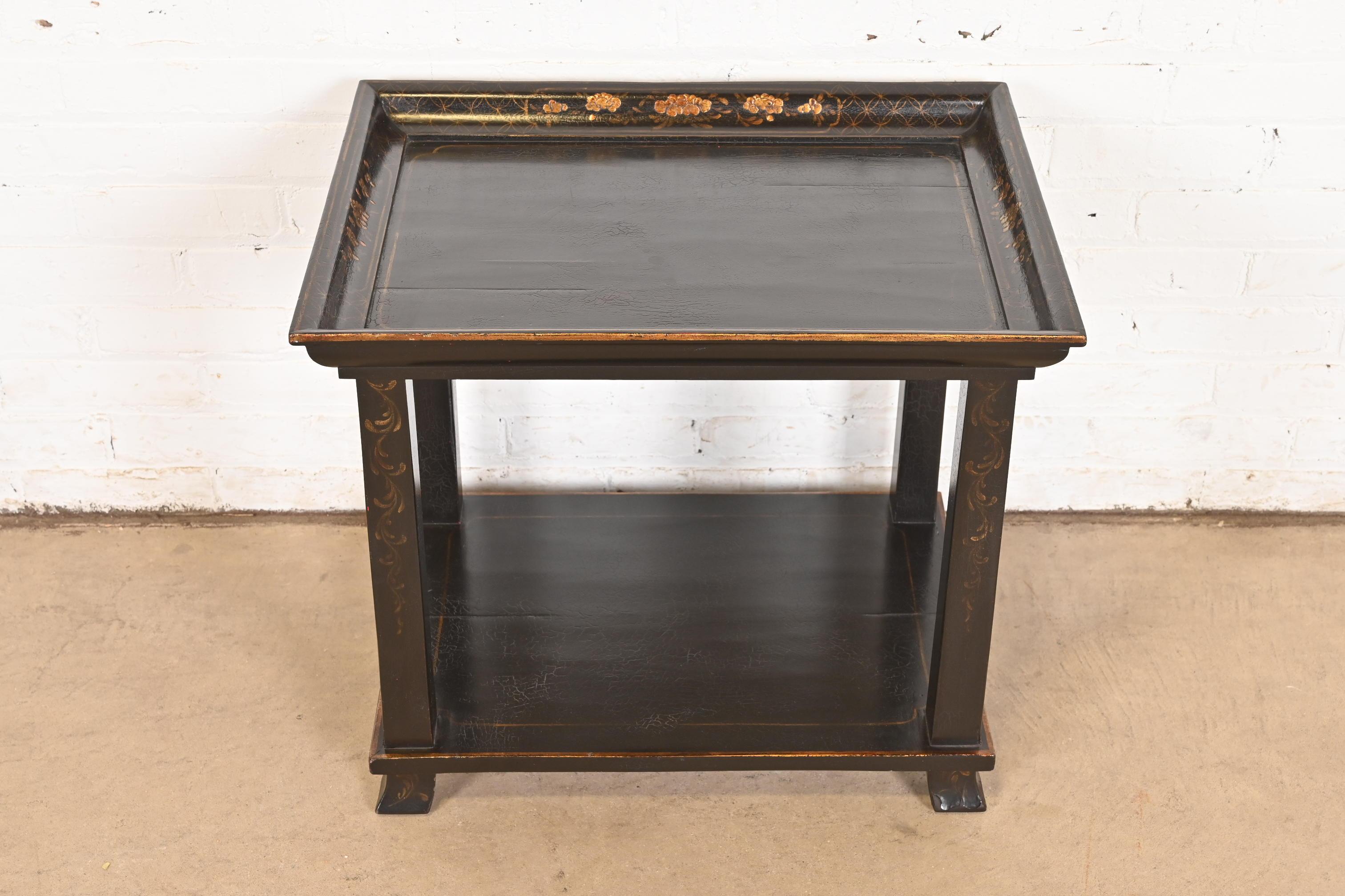 Dessin Fournir Hollywood Regency Chinoiserie Ebonisiert und Gold vergoldet Teetisch (amerikanisch) im Angebot