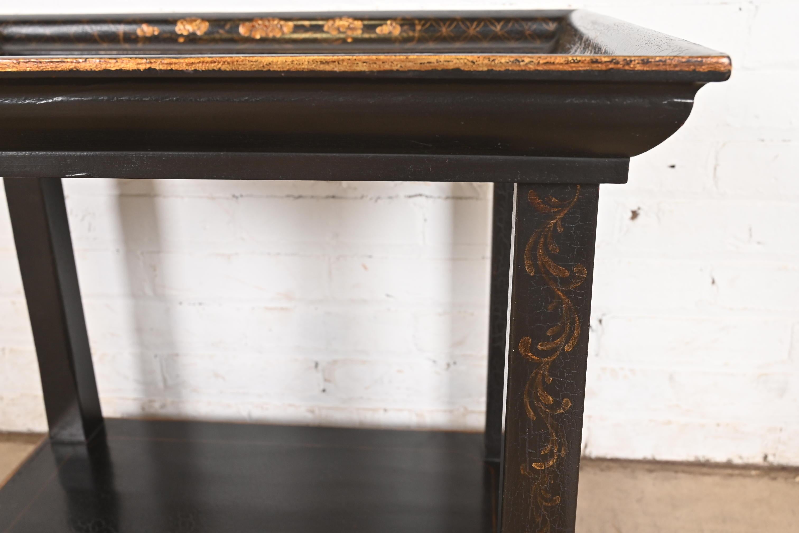 Dessin Fournir Hollywood Regency Chinoiserie Ebonisiert und Gold vergoldet Teetisch im Angebot 1