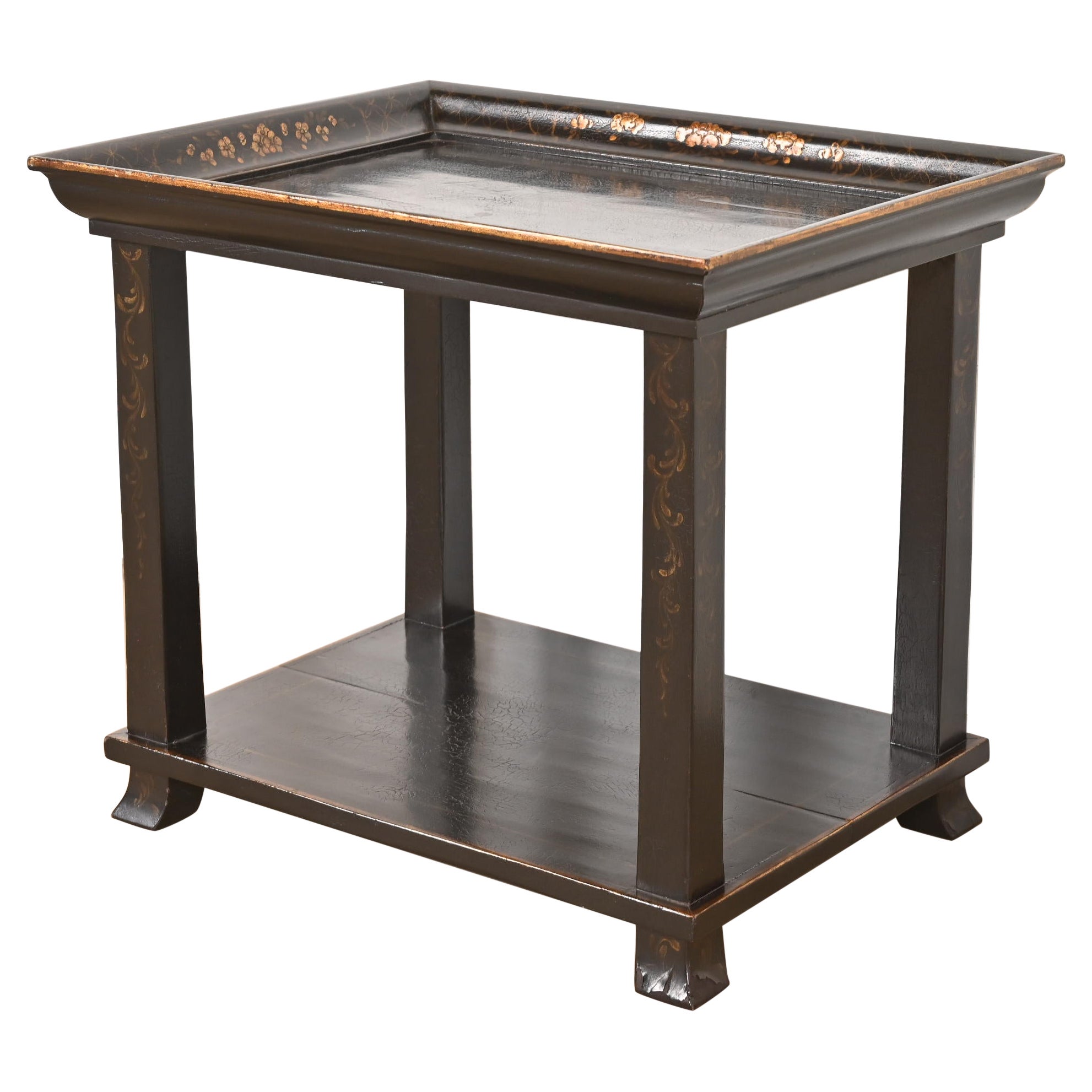 Dessin Fournir Hollywood Regency Chinoiserie Ebonisiert und Gold vergoldet Teetisch im Angebot