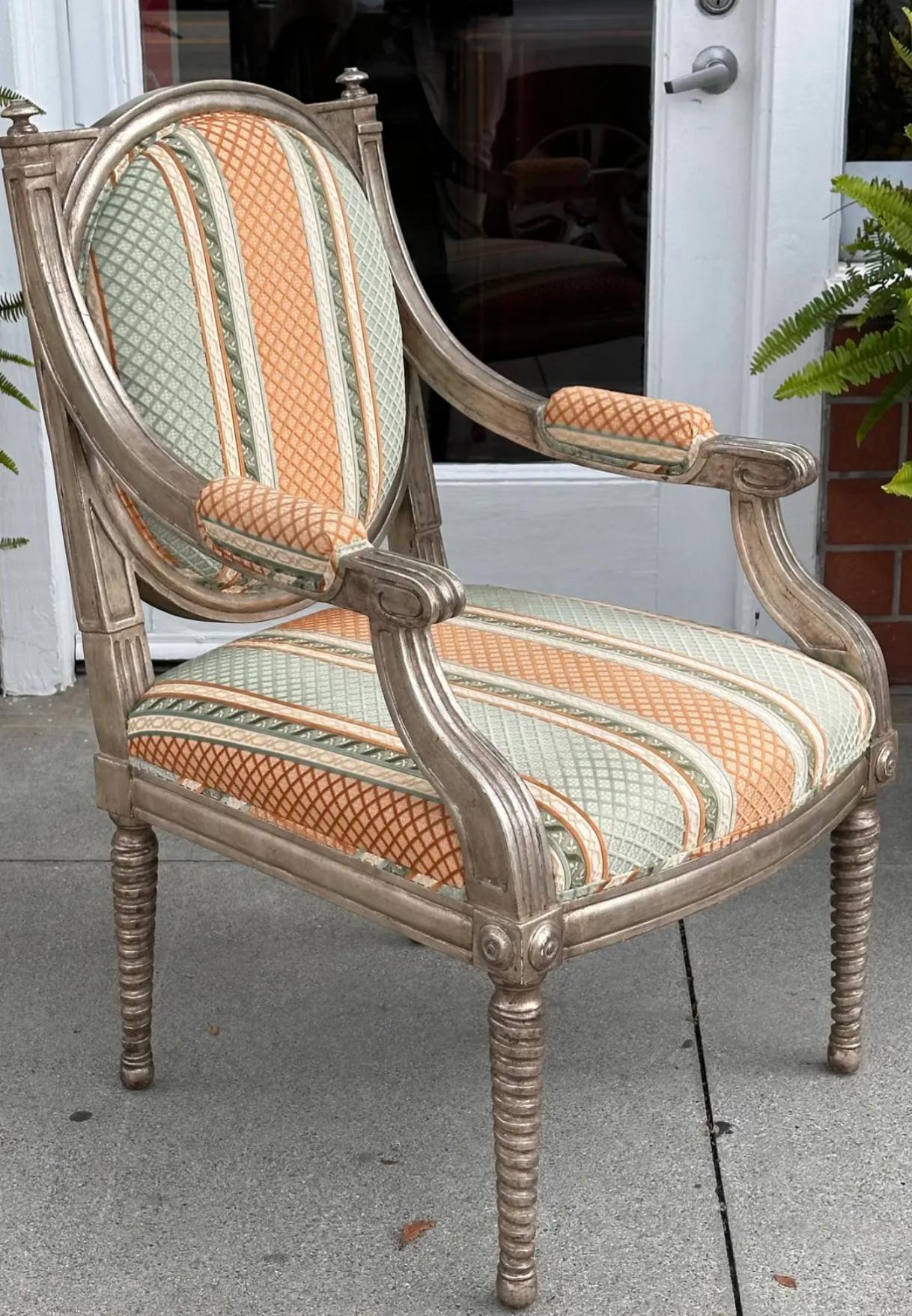 Dessin Fournir Louis XVI Giltwood Arm Chair W Cut Velvet For Sale 2