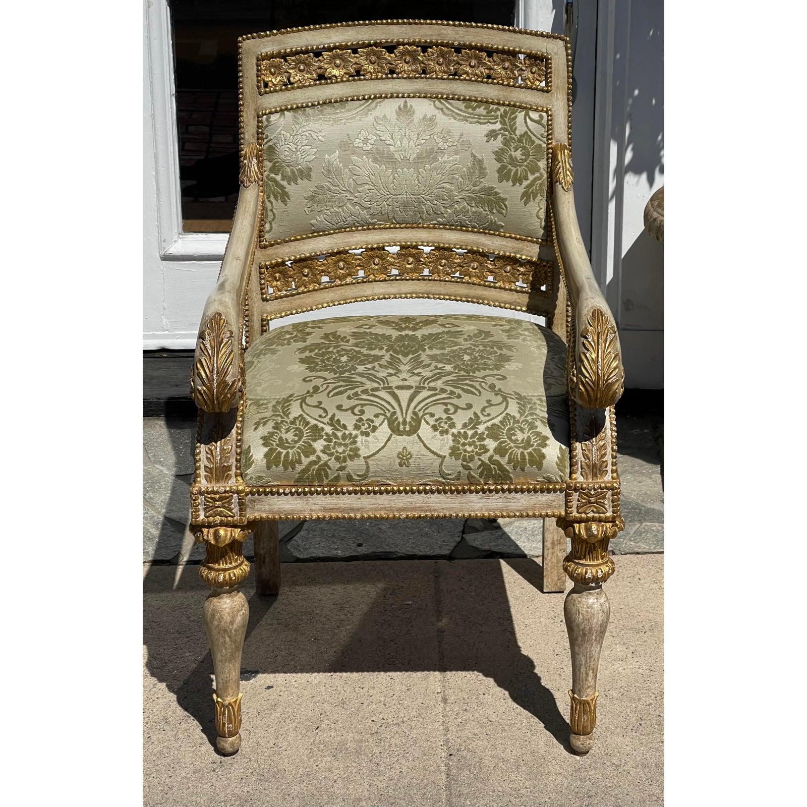Dessin Fournir Quatrain Piedmontese style pierced carved Italian giltwood chair.