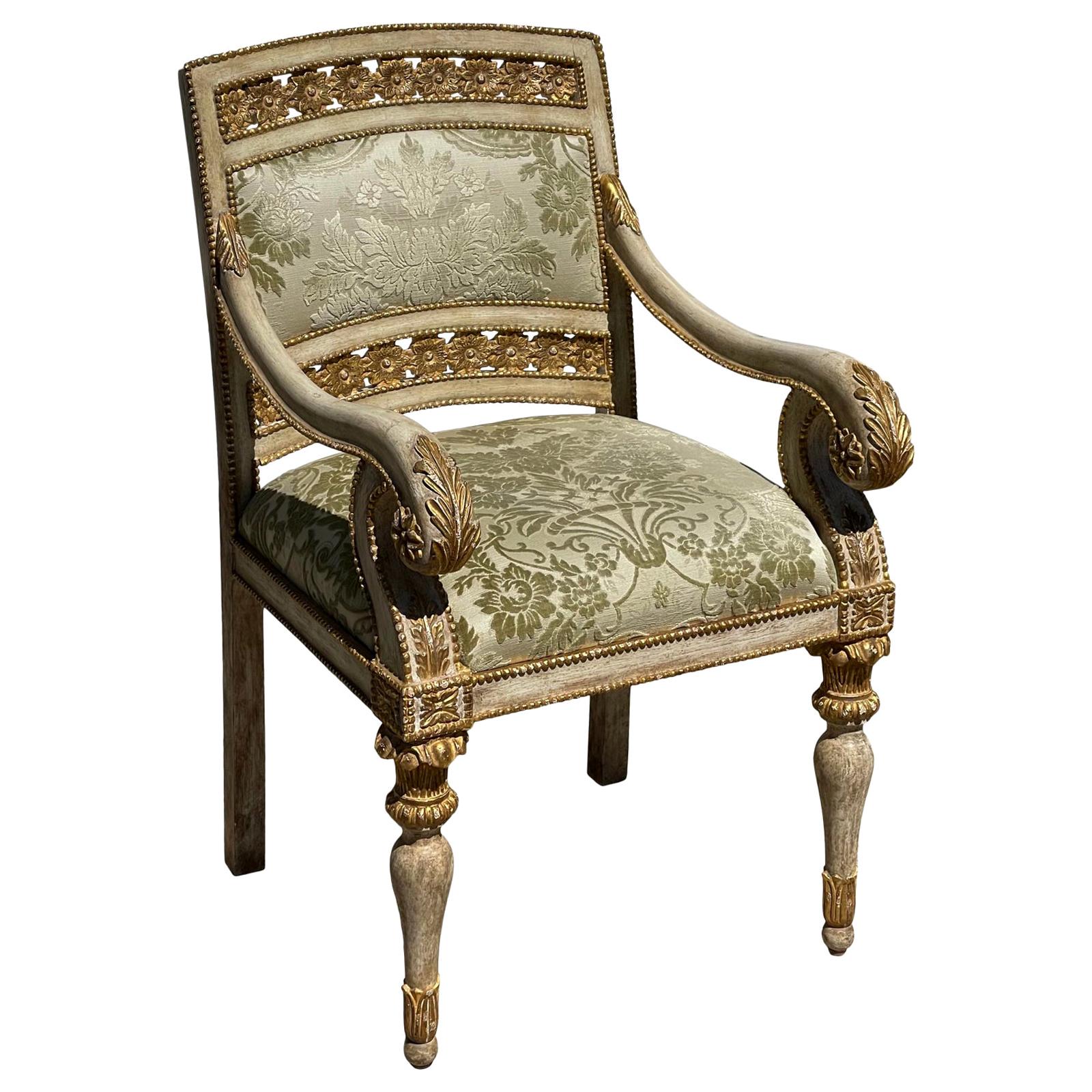 Dessin Fournir, Quatrain Piedmontese Pierced Carved Italian Giltwood Chair