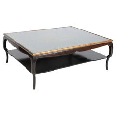 Dessin Fournir Style Two Tiered Black Lacquer and Gilt Coffee Table
