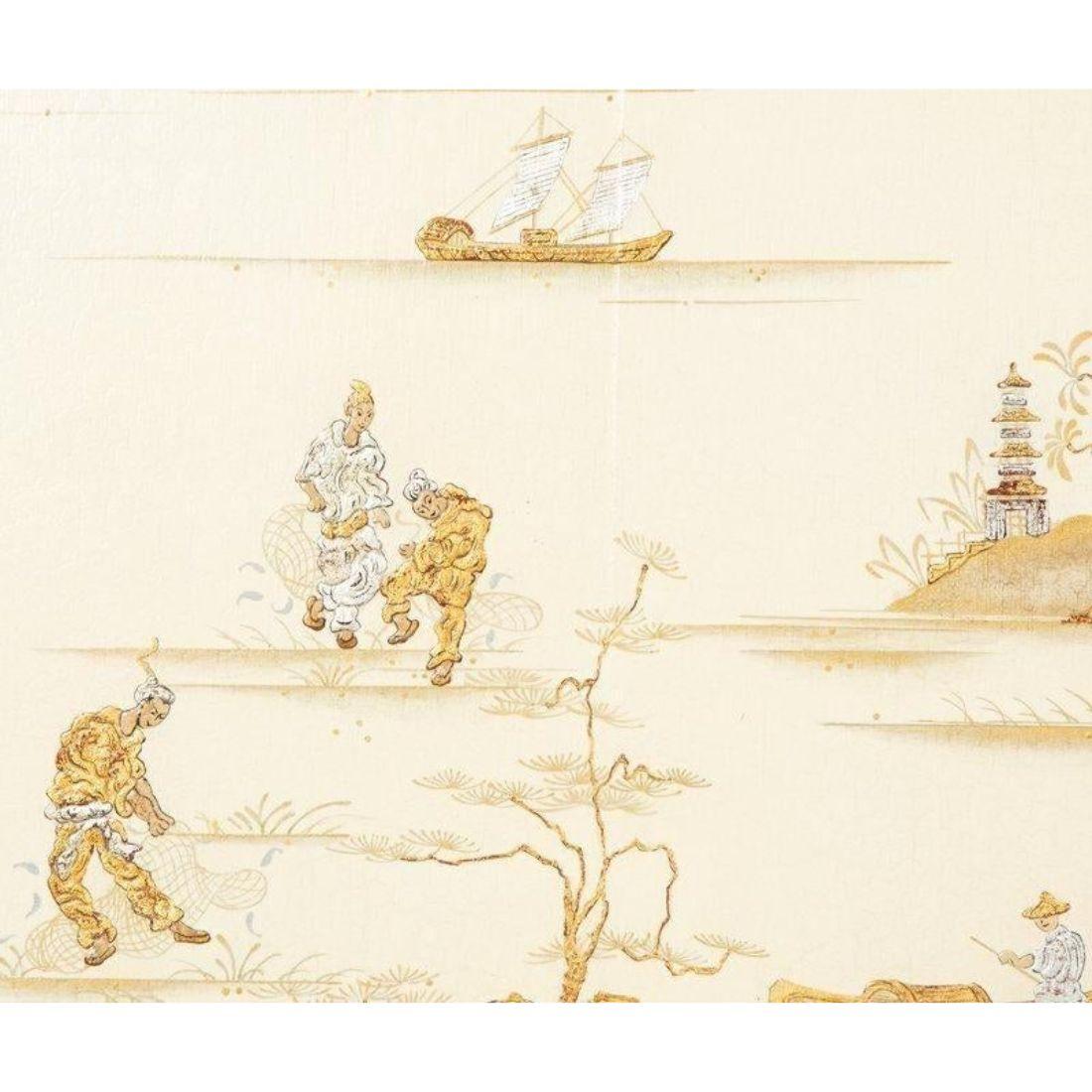 Dessin Fournir Armario Griswold Lacado Blanco con Detalle Asiático Chinoiserie en venta
