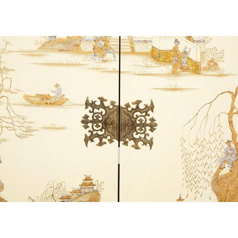 Unknown Dessin Fournir White Lacquer Griswold Cabinet with Asian Detail For Sale