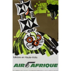 Vintage Circa 1960 original travel poster for Air Afrique Folklore en haute volta