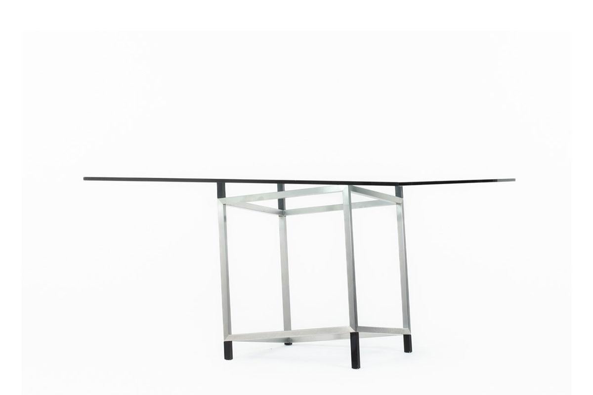 Dining table model Destabilisation by François Morellet for Tecno (signed, see photo)
- structure with 4 feet connected, all in steel
- square top in glass
