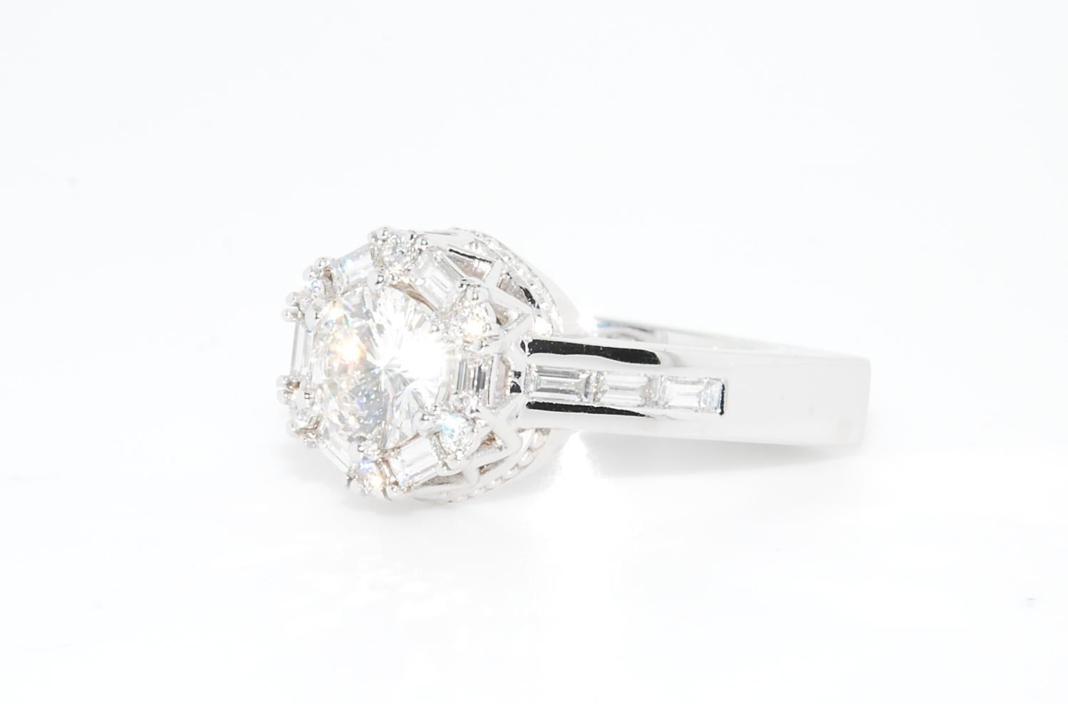 Modern Destination Love Engagement Ring, 14 Karat White Gold, Diamond and Ruby