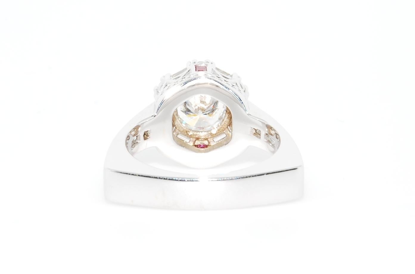 Women's Destination Love Engagement Ring, 14 Karat White Gold, Diamond and Ruby