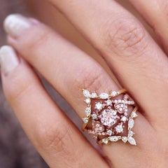 Destiny & Hermes - Morganite & Diamond Halo Unique Engagement Ring Set