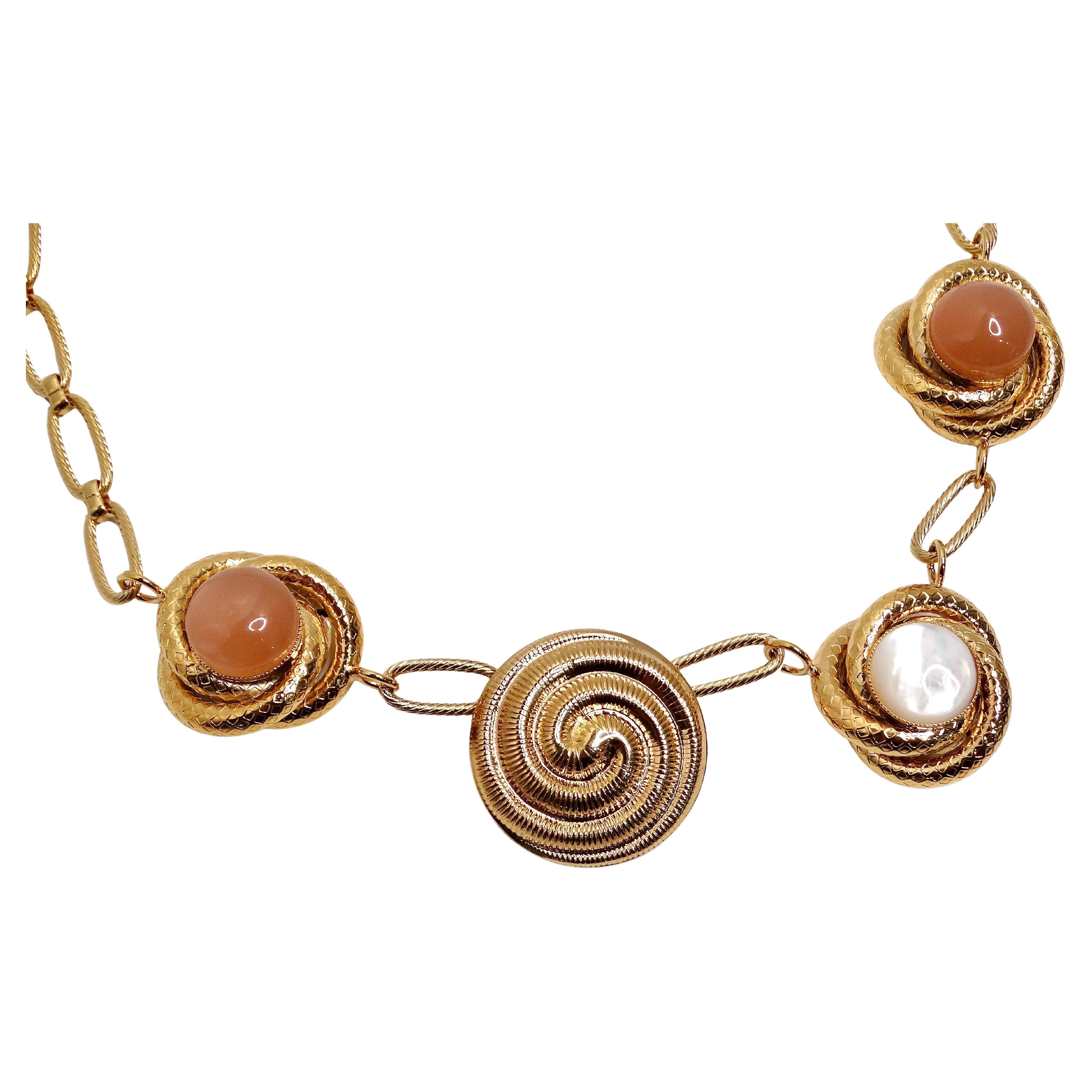 Destree 18k Gold-Plated Costume Gemstone Chainlink Necklace In Good Condition For Sale In Scottsdale, AZ