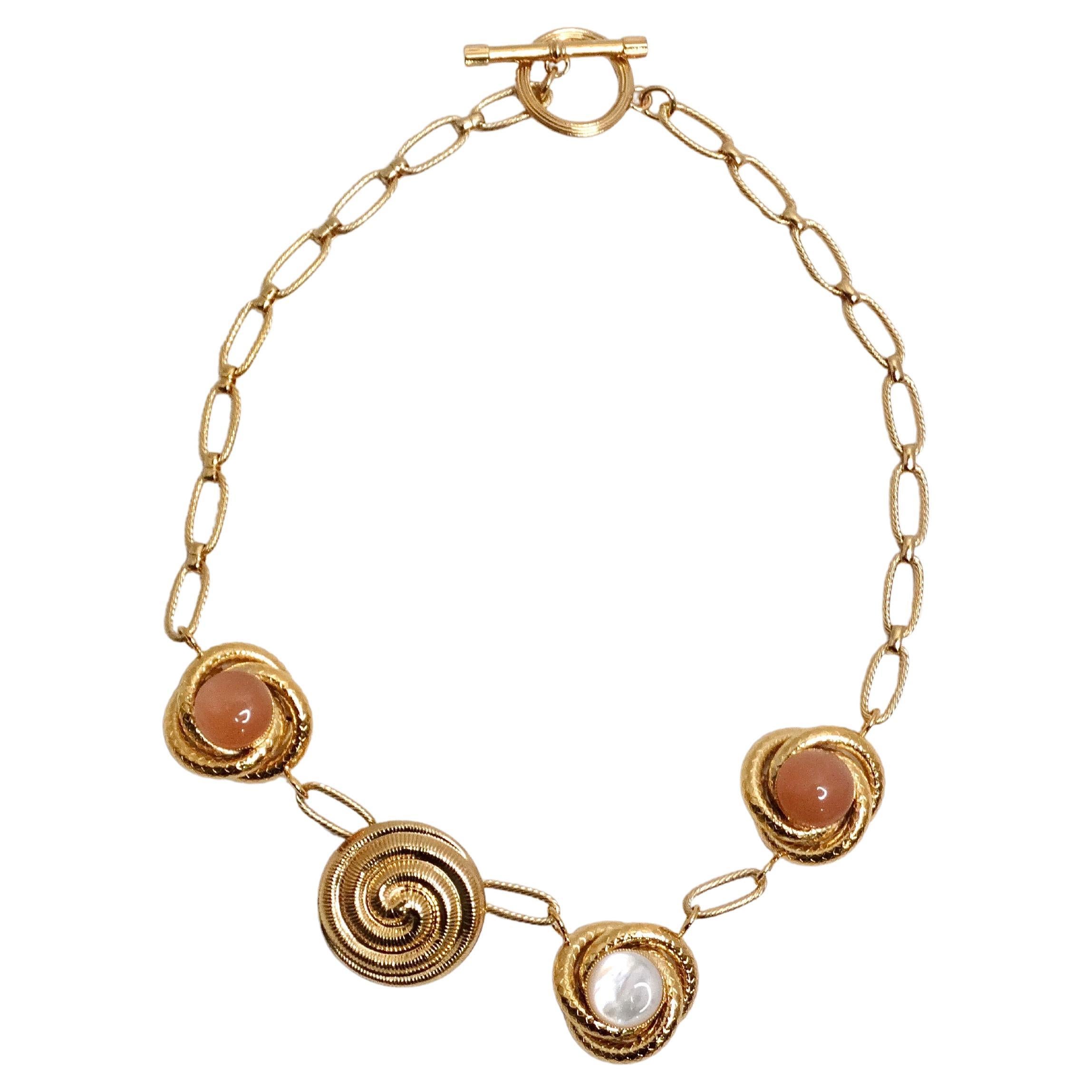 Destree 18k Gold-Plated Costume Gemstone Chainlink Necklace For Sale