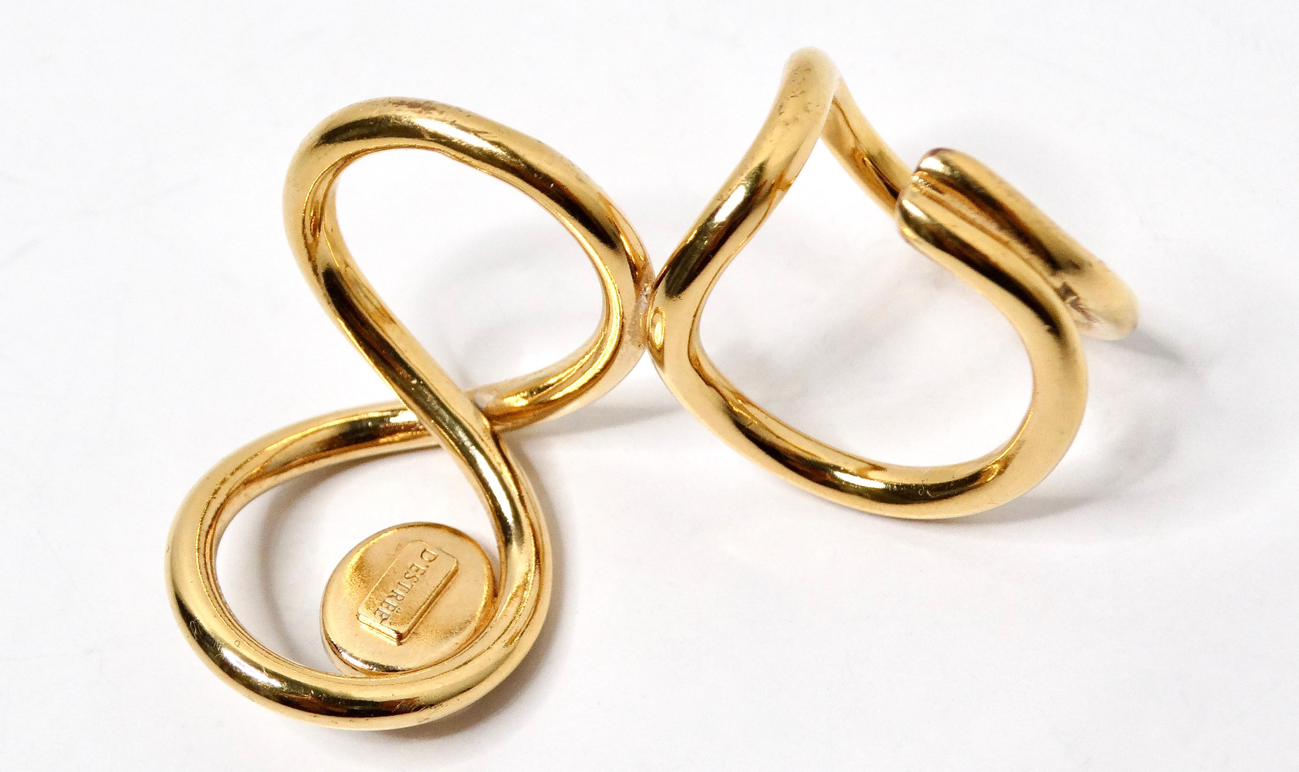 Anello doppio con gemme in costume placcato oro 18k Destree in vendita 1