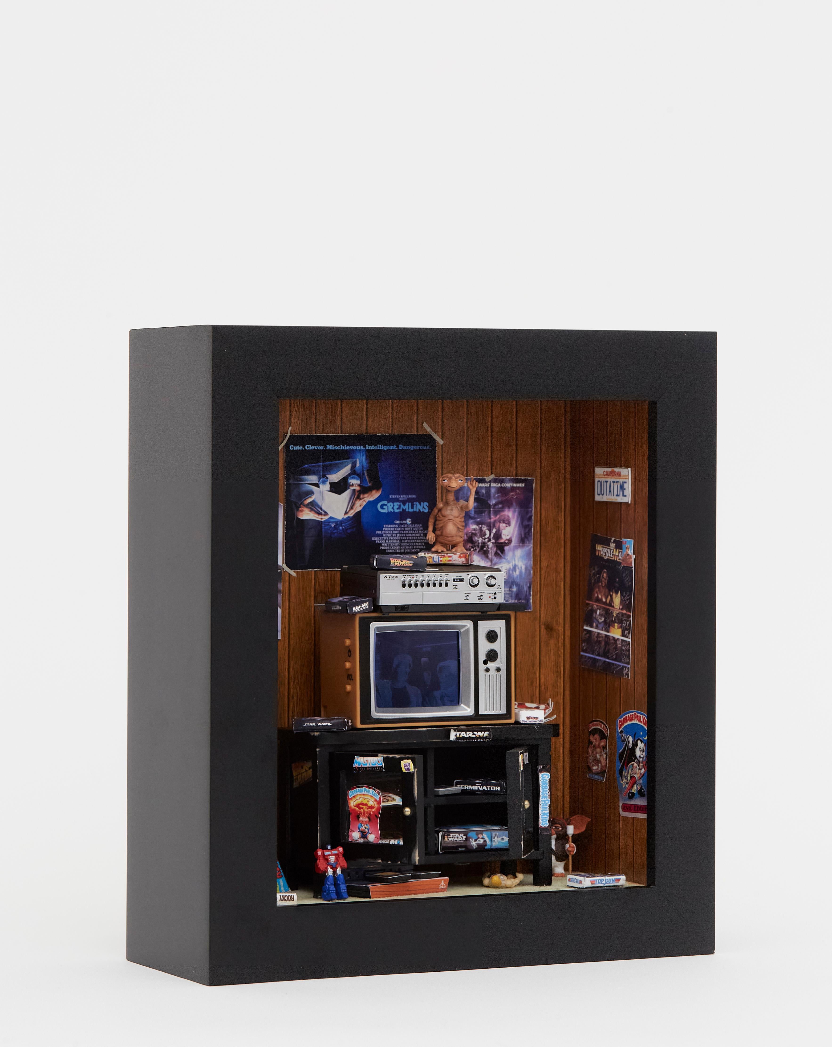 MINIATURE GEN X ROOM DIORAMA BOX -80'S BEDROOM w WORKING T.V. Pop Art - ATARI 6
