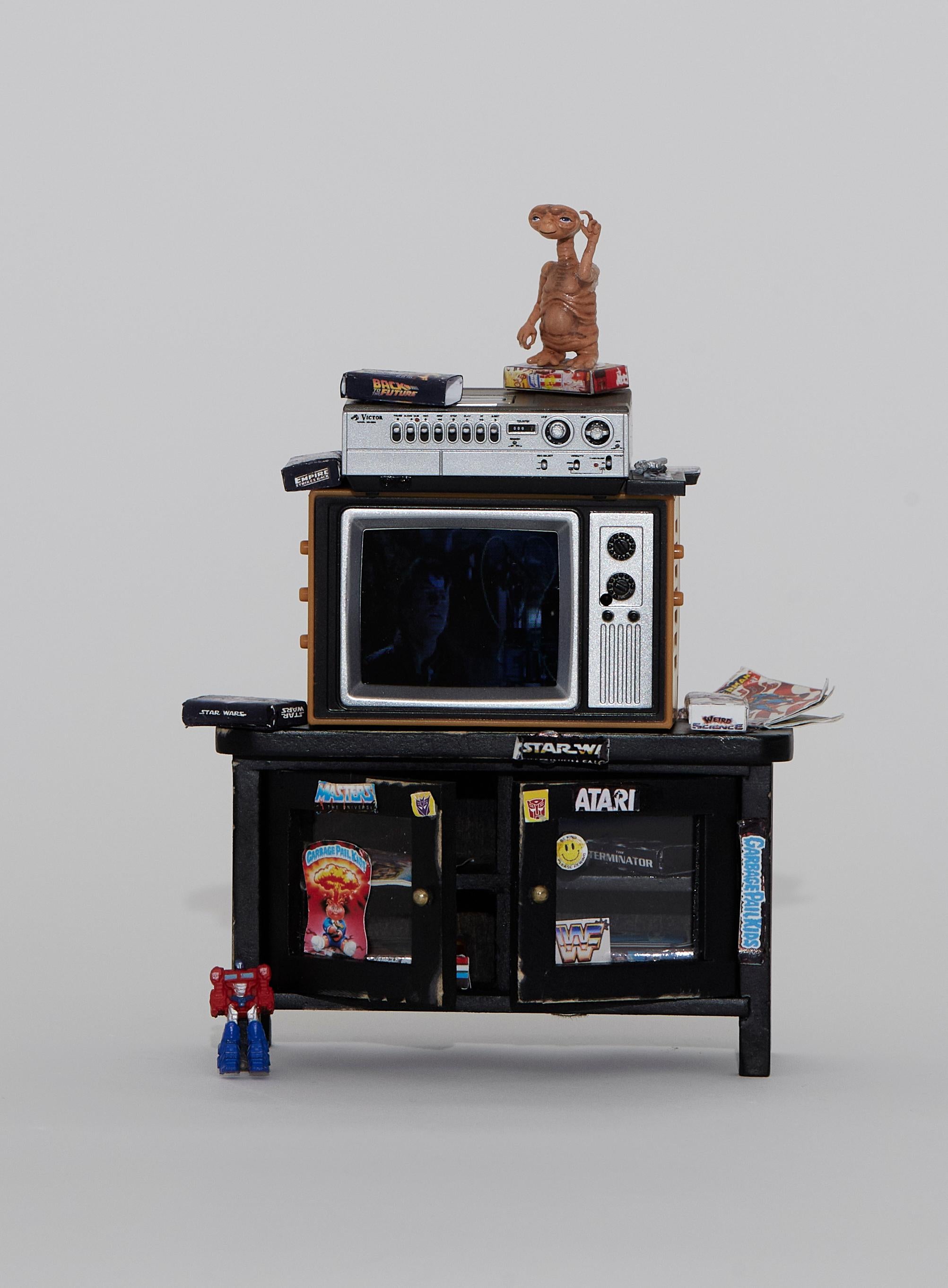 MINIATURE GEN X ROOM DIORAMA BOX -80'S BEDROOM w WORKING T.V. Pop Art - ATARI For Sale 8