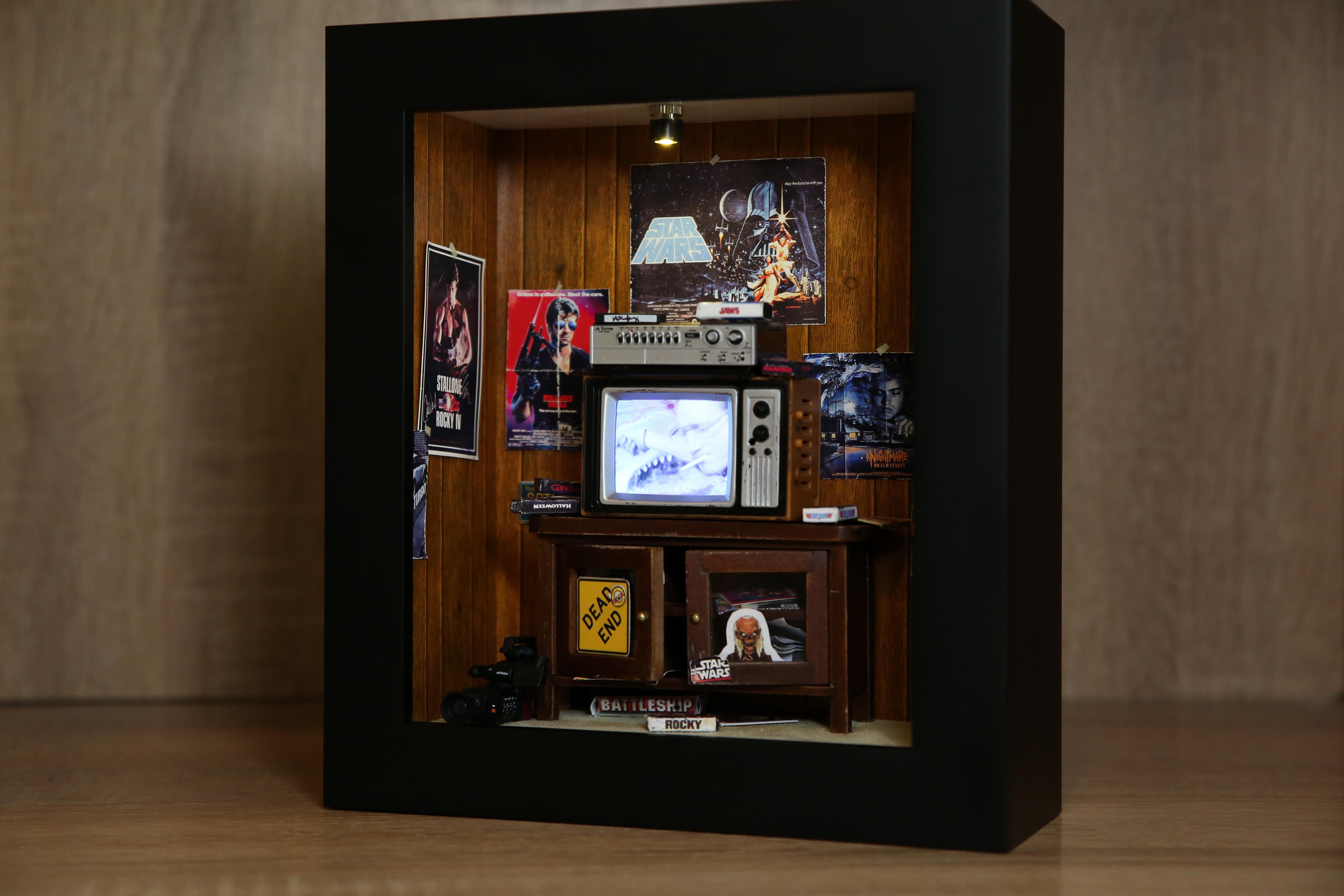 MINIATURE GEN X ROOM DIORAMA BOX  Pop Art 80'S BEDROOM w WORKING T.V. NINTENDO  For Sale 1