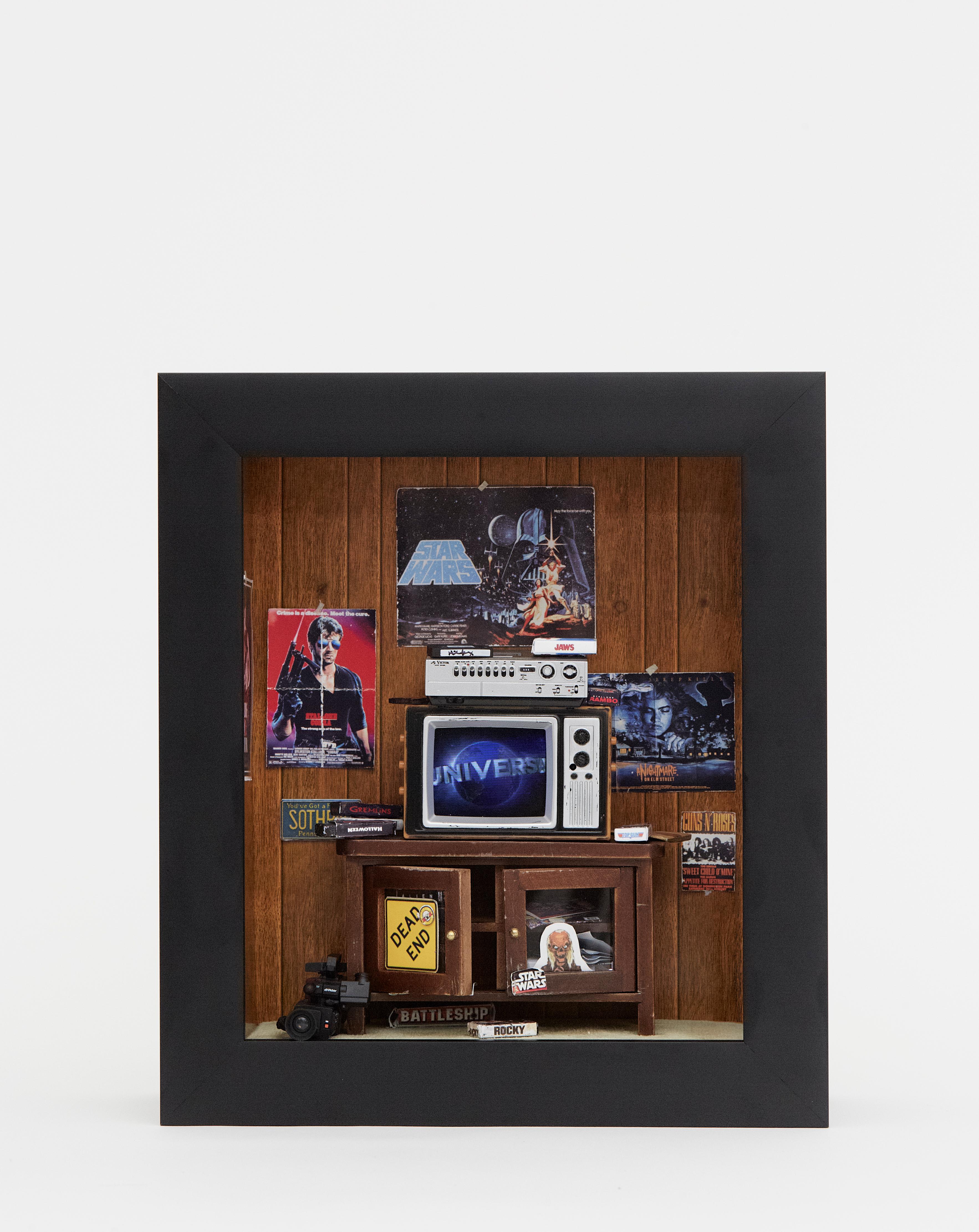 MINIATURE GEN X ROOM DIORAMA BOX  Pop Art 80'S BEDROOM w WORKING T.V. NINTENDO  For Sale 3