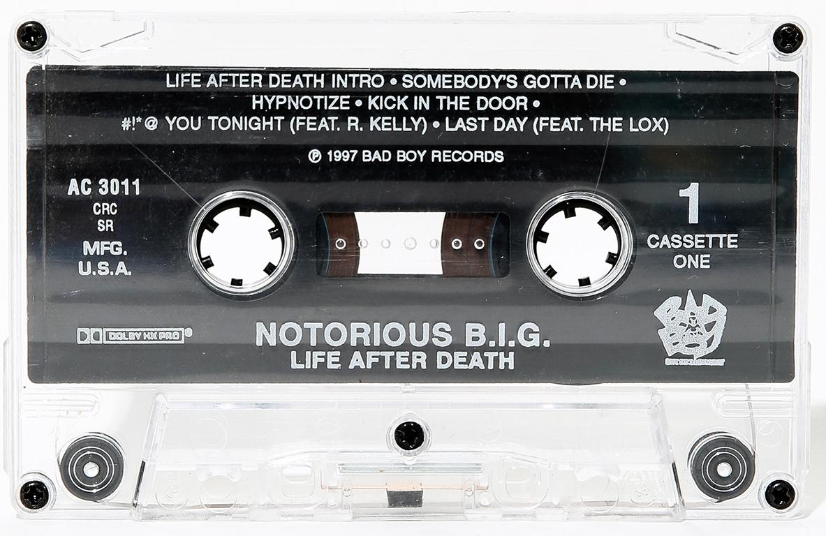 A contemporary photograph of a NOTORIOUS B.I.G. "LIFE AFTER DEATH"  cassette tape.
This is s the first release in the much anticipated series "The Music" by pop Artists Destro
These iconic tapes have become more than just timeless  music. They