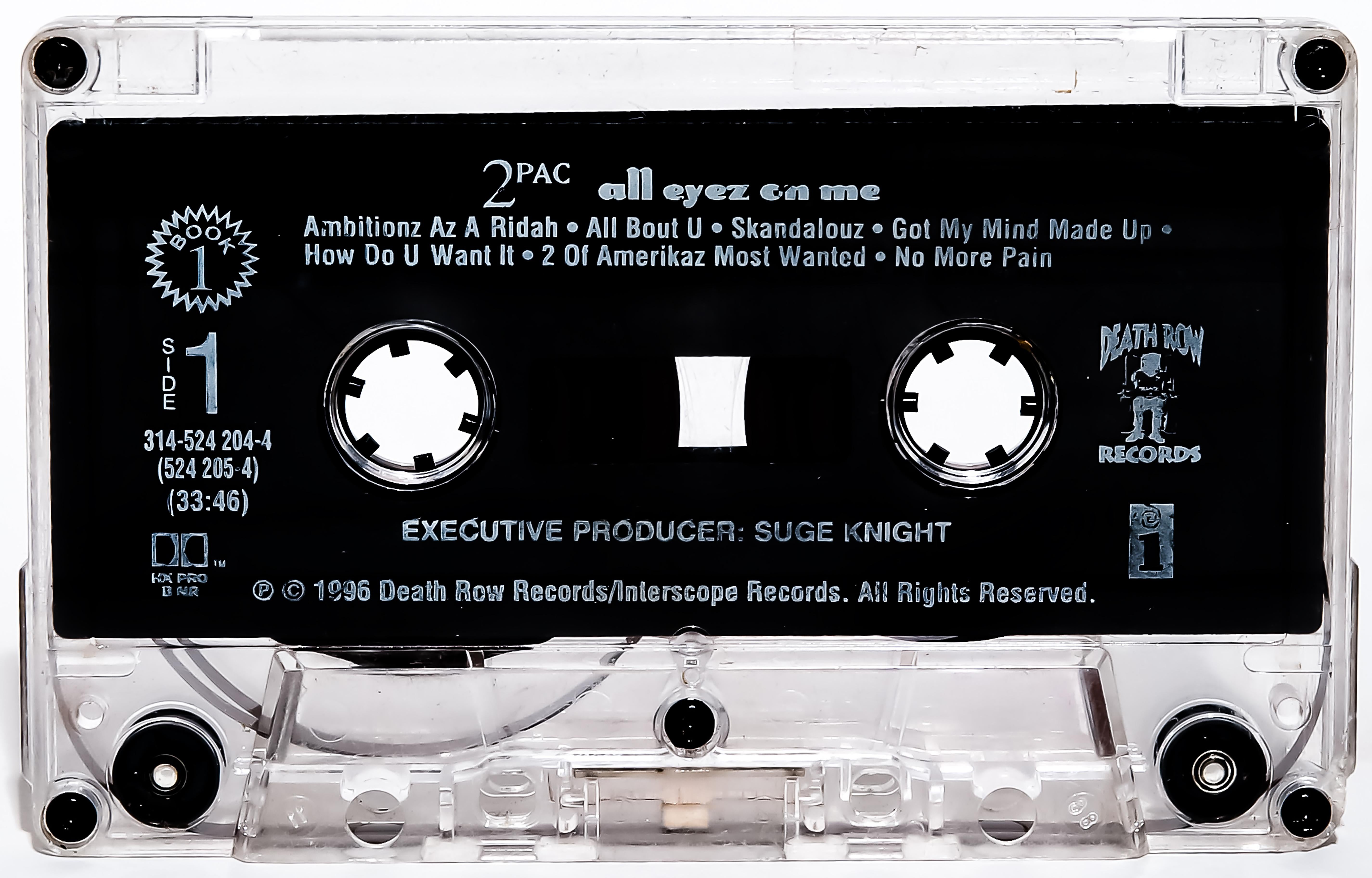 A contemporary photograph of 2Pacs iconic "All eyez on me" cassette tape.
This is s the first release in the much anticipated series "The Music" by pop Artists Destro
These iconic tapes have become more than just timeless  music. They encapsulate an