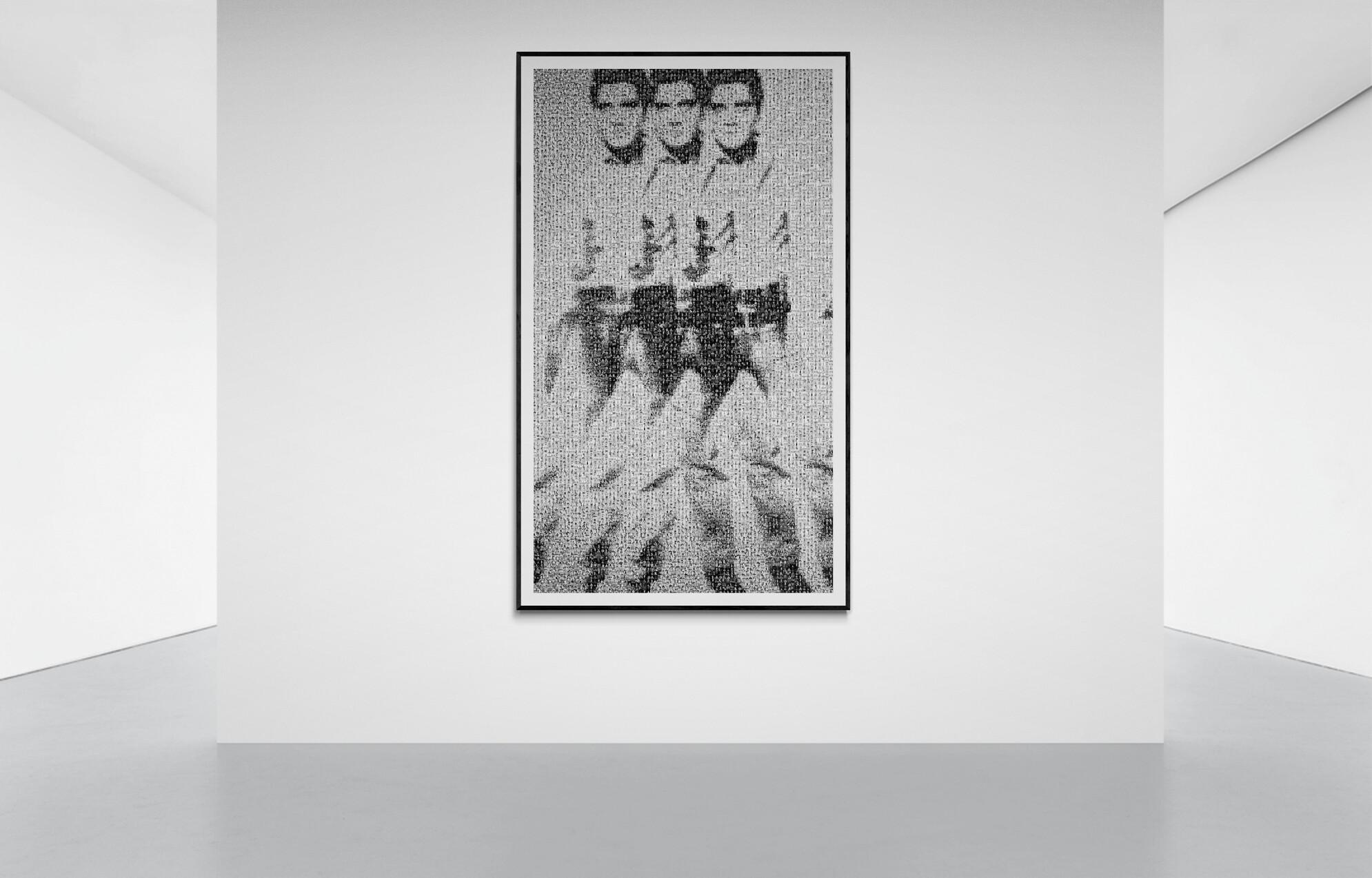 84x48 „Triple Elvis by Warhol“ Fotomosaik Pop-Kunstfotografie Signiert (Grau), Black and White Photograph, von Destro