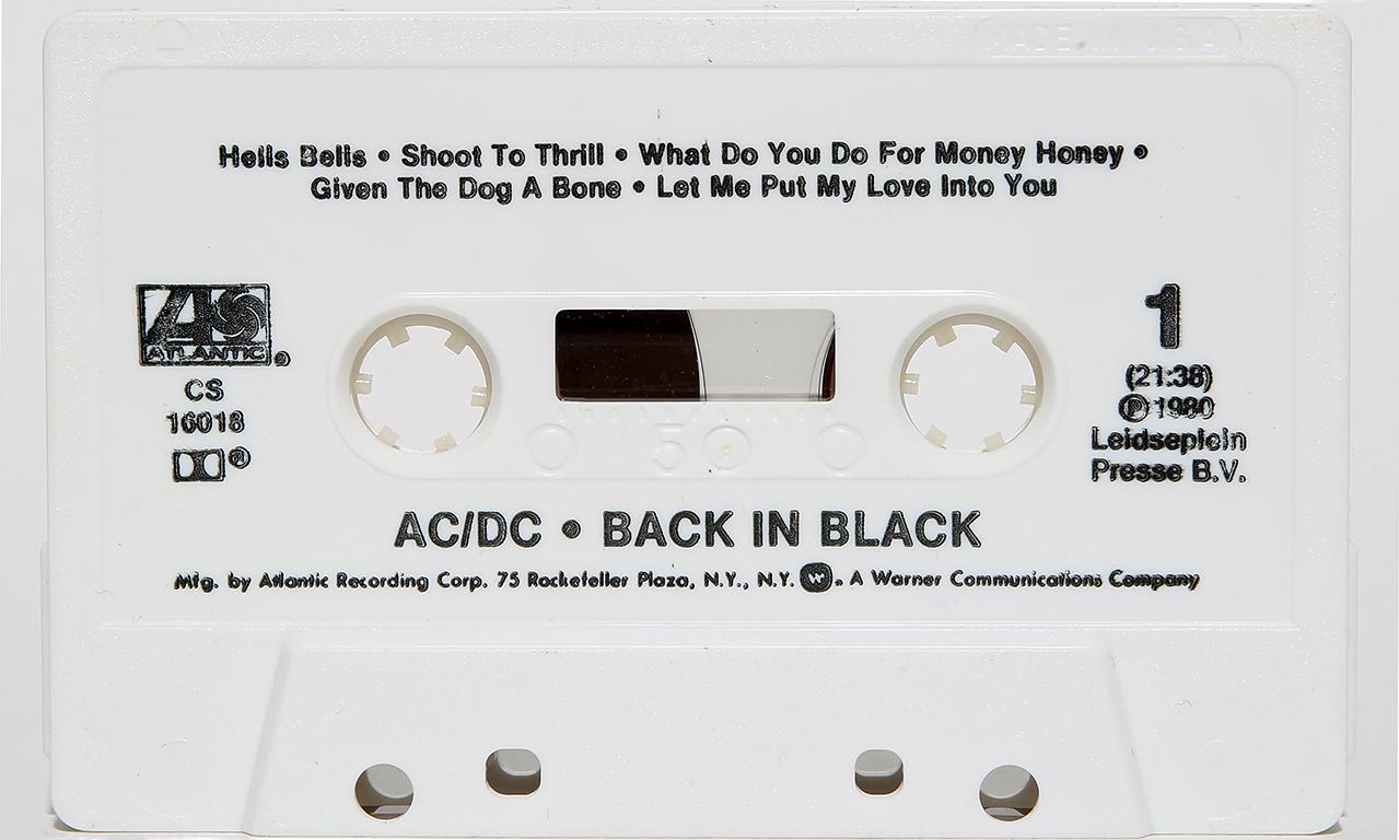 Destro Still-Life Print - AC DC BACK IN BLACK 30x50 Photography Photograph Cassette Tape Fine Art Print