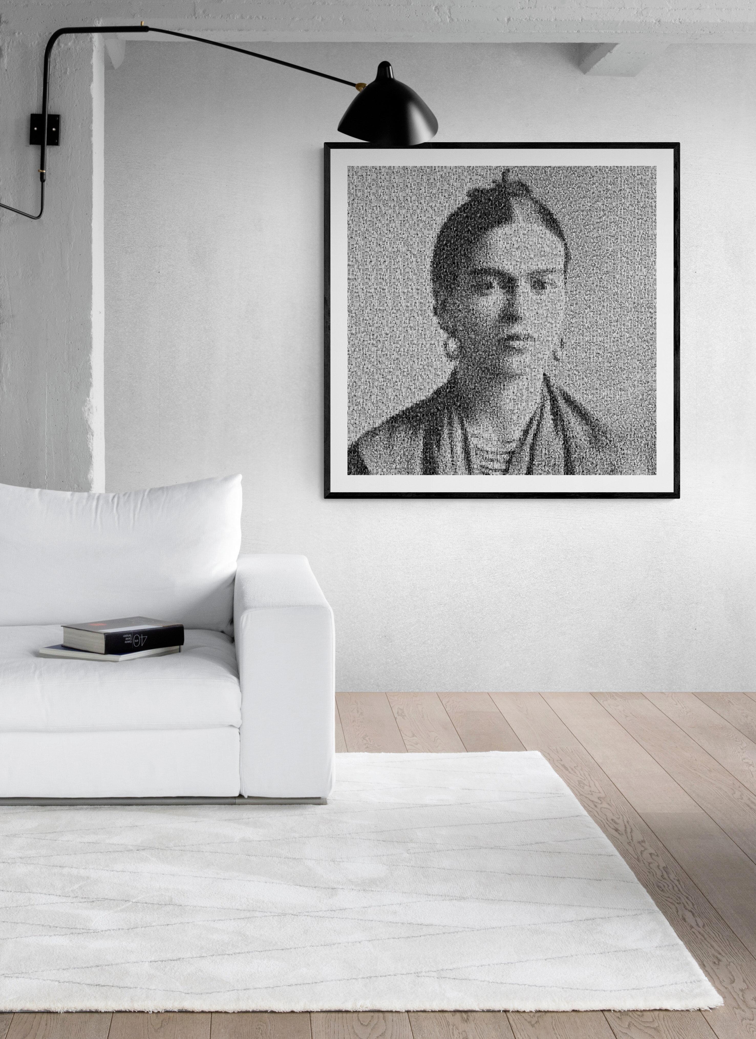 THE ICONS Exhibition Print- FRIDA KAHLO PHOTOMOSAIC PHOTOGRAPHY Pop Art Photo - Gray Black and White Photograph by Destro