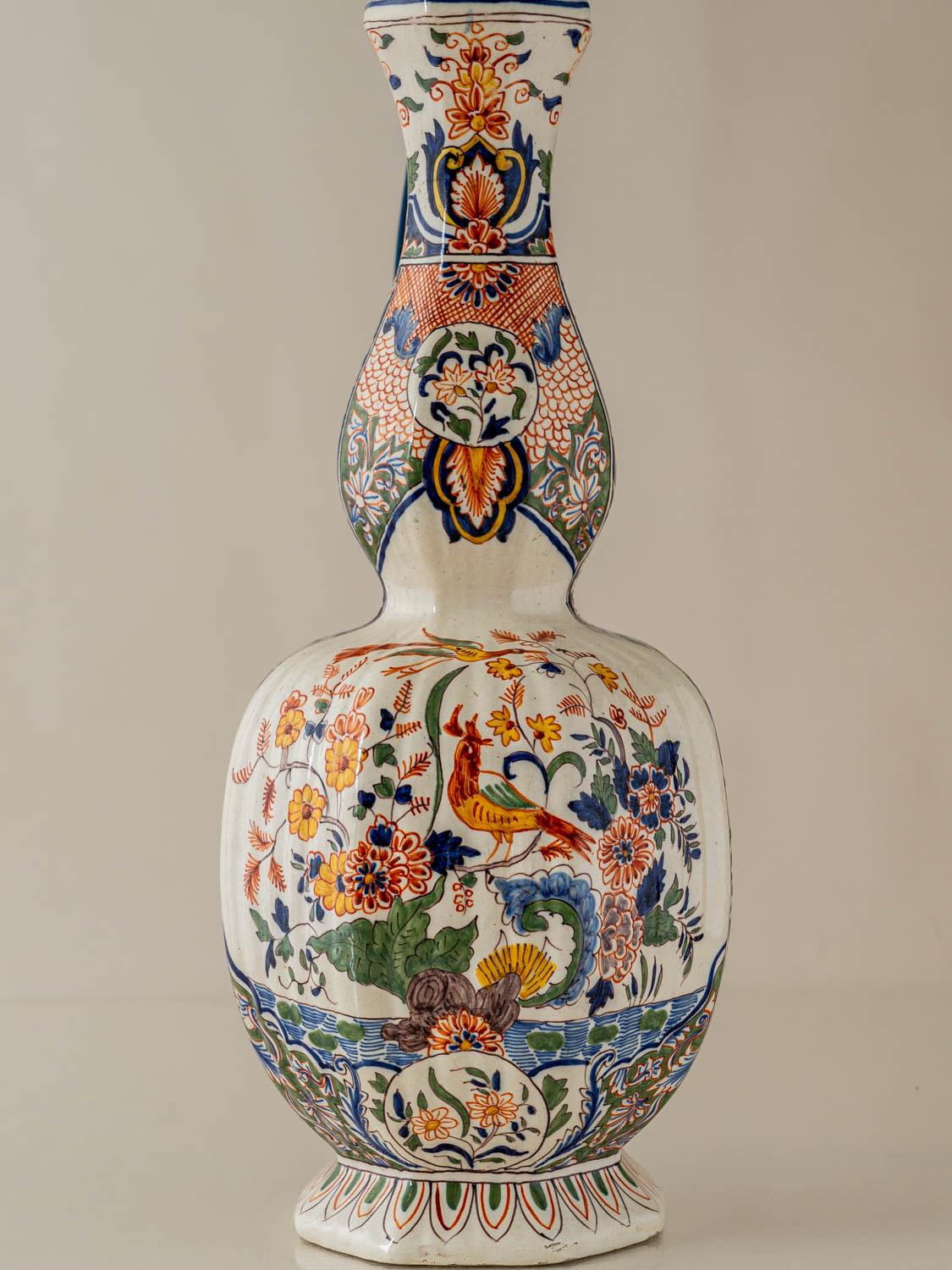 French Desvres Faience Delft Table Lamp (1900-1920), New Velvet Slate-Blue Lampshade For Sale