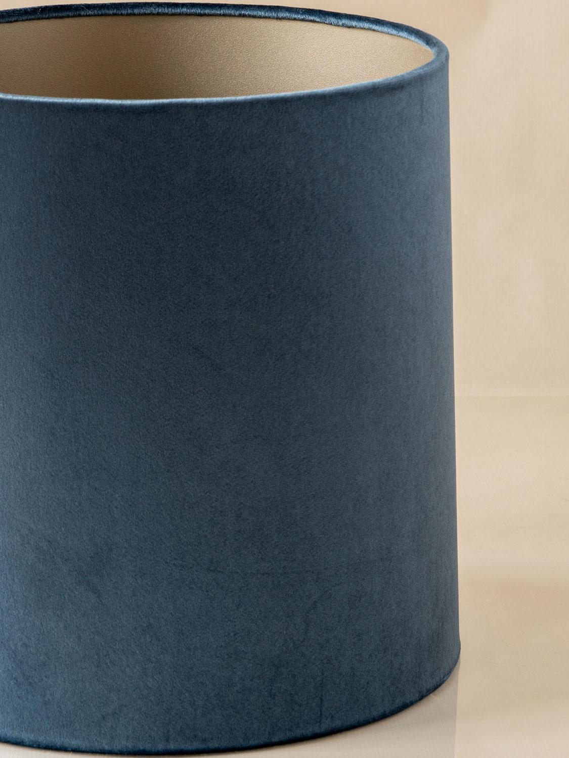 Desvres Faience Delft Table Lamp (1900-1920), New Velvet Slate-Blue Lampshade For Sale 1