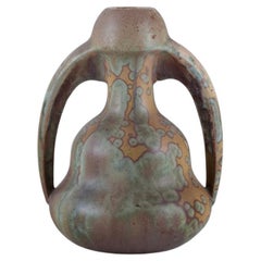 Desvres Fourmaintraux Delassus. Ceramic vase with handles in Crystal glaze.