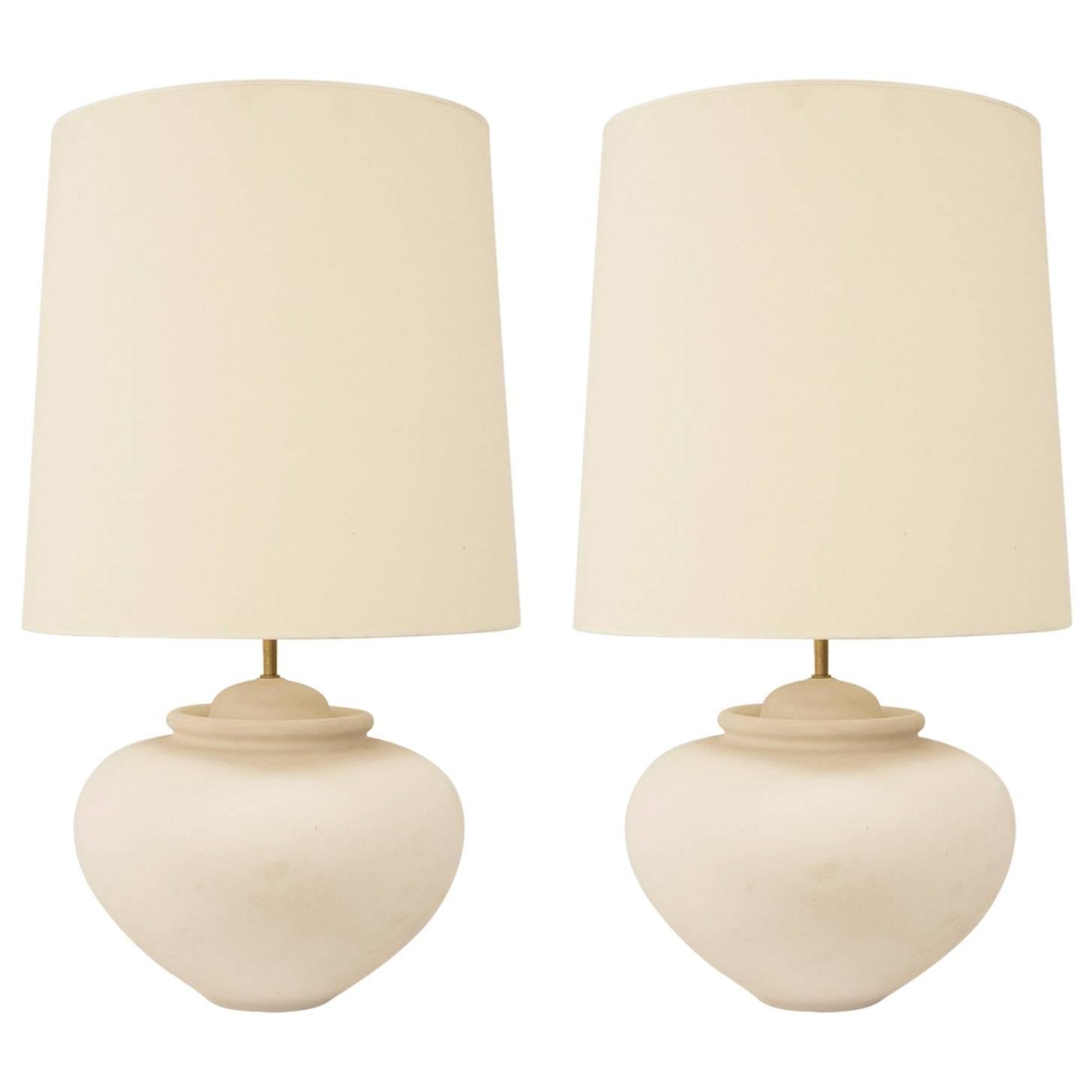 Desvres Manufacture, Pair of Lamps in Plaster, France, circa 1950 For Sale