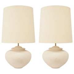 Vintage Desvres Manufacture, Pair of Lamps in Plaster, France, circa 1950