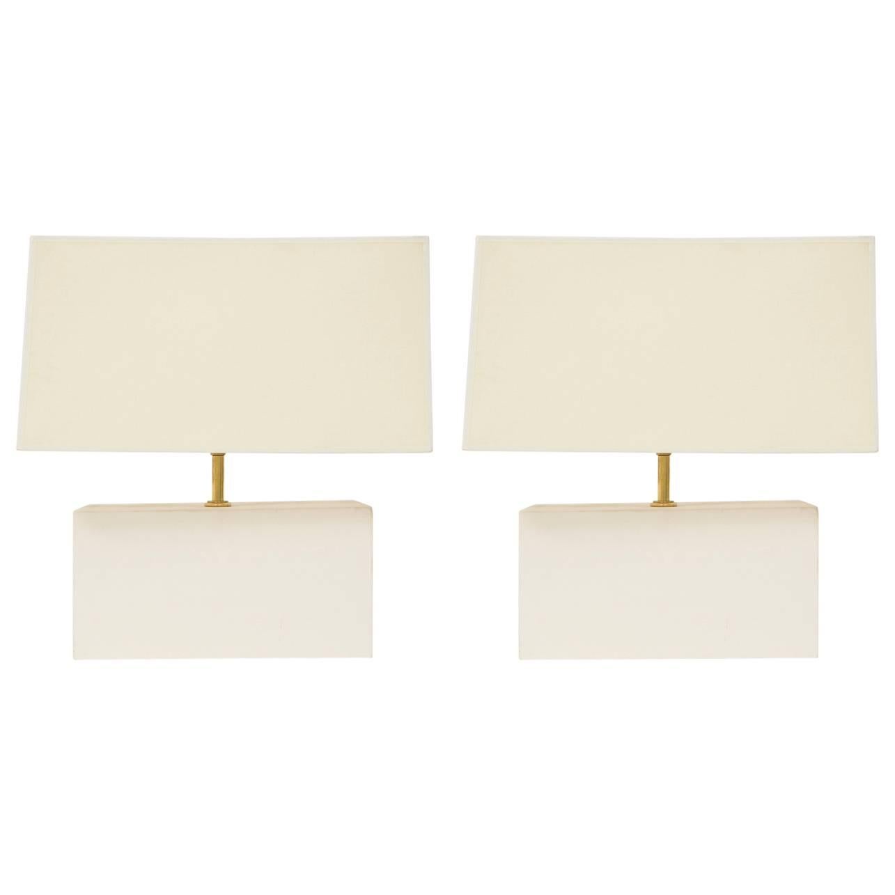 Desvres Manufacture, Pair of Rectangular Lamps in Plaster, France, circa 1950 For Sale