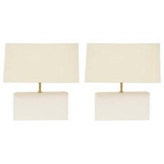 Desvres Manufacture, Pair of Rectangular Lamps in Plaster, France, circa 1950