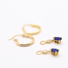 Detachable 1.20 Carat Sapphire and Diamond Charm Earring with Hoop Earring