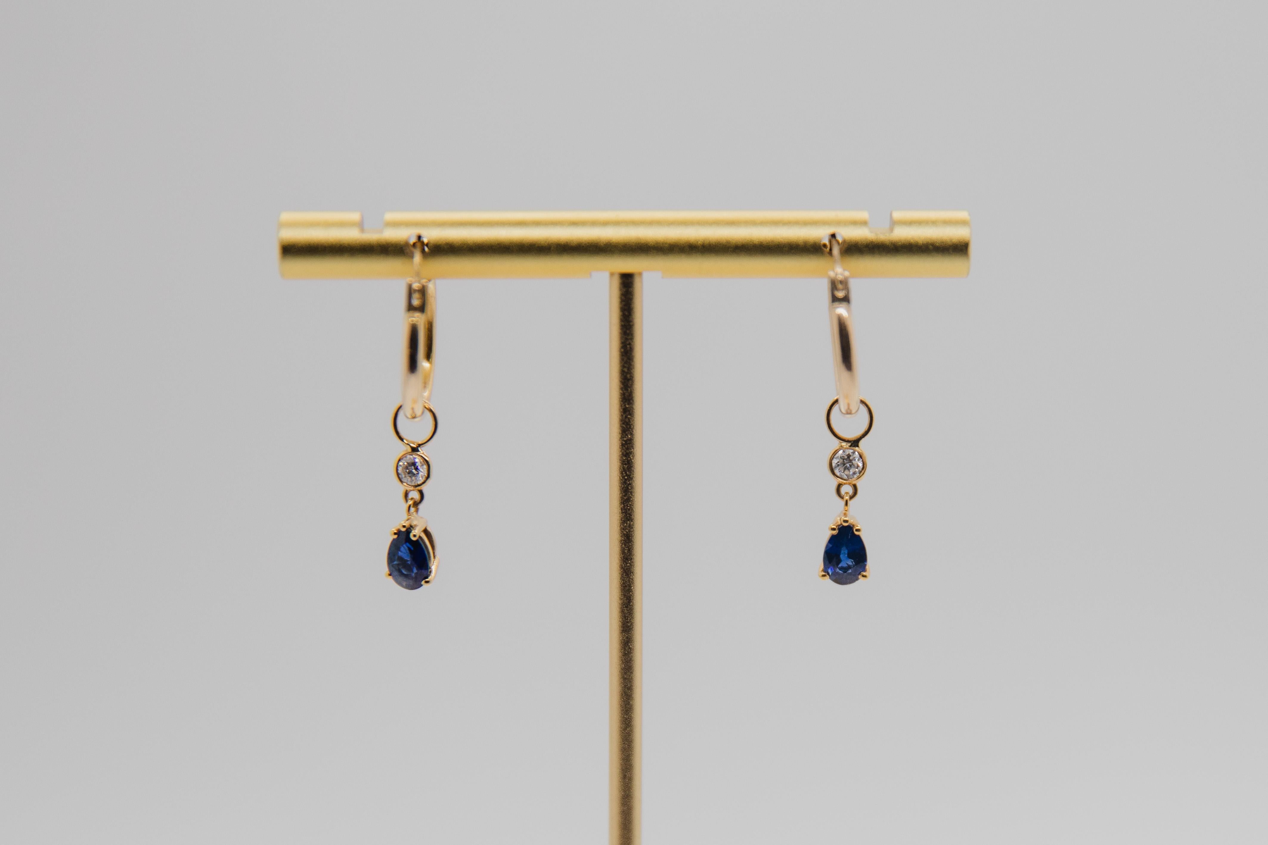 Modern Detachable 1.20 Carat Sapphire and Diamond Charm Earring with Hoop Earring For Sale