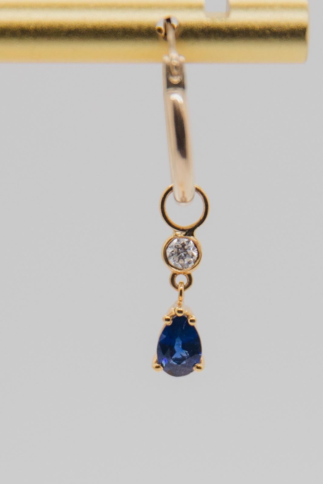 Pear Cut Detachable 1.20 Carat Sapphire and Diamond Charm Earring with Hoop Earring For Sale