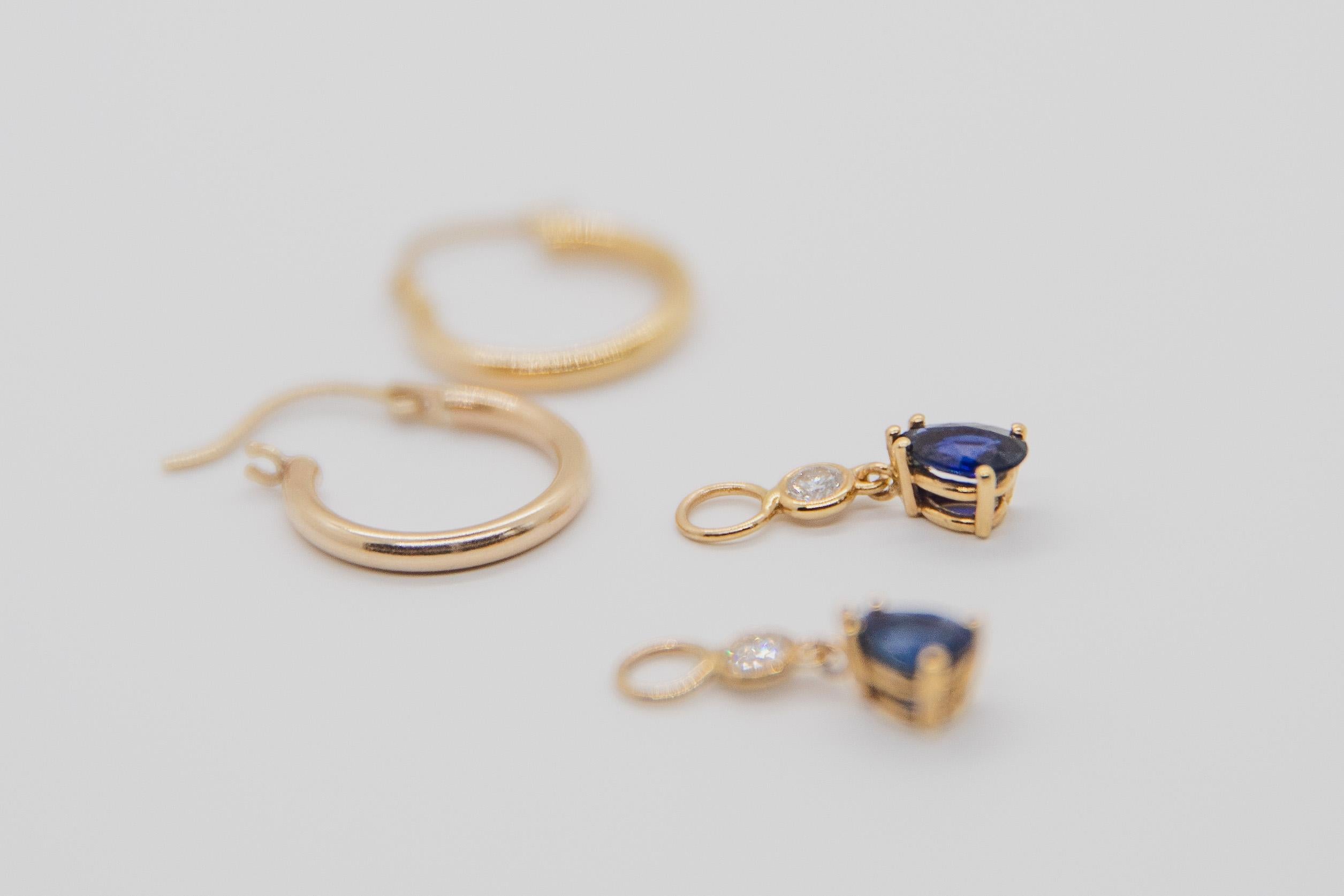 Detachable 1.20 Carat Sapphire and Diamond Charm Earring with Hoop Earring In Excellent Condition For Sale In New York, NY