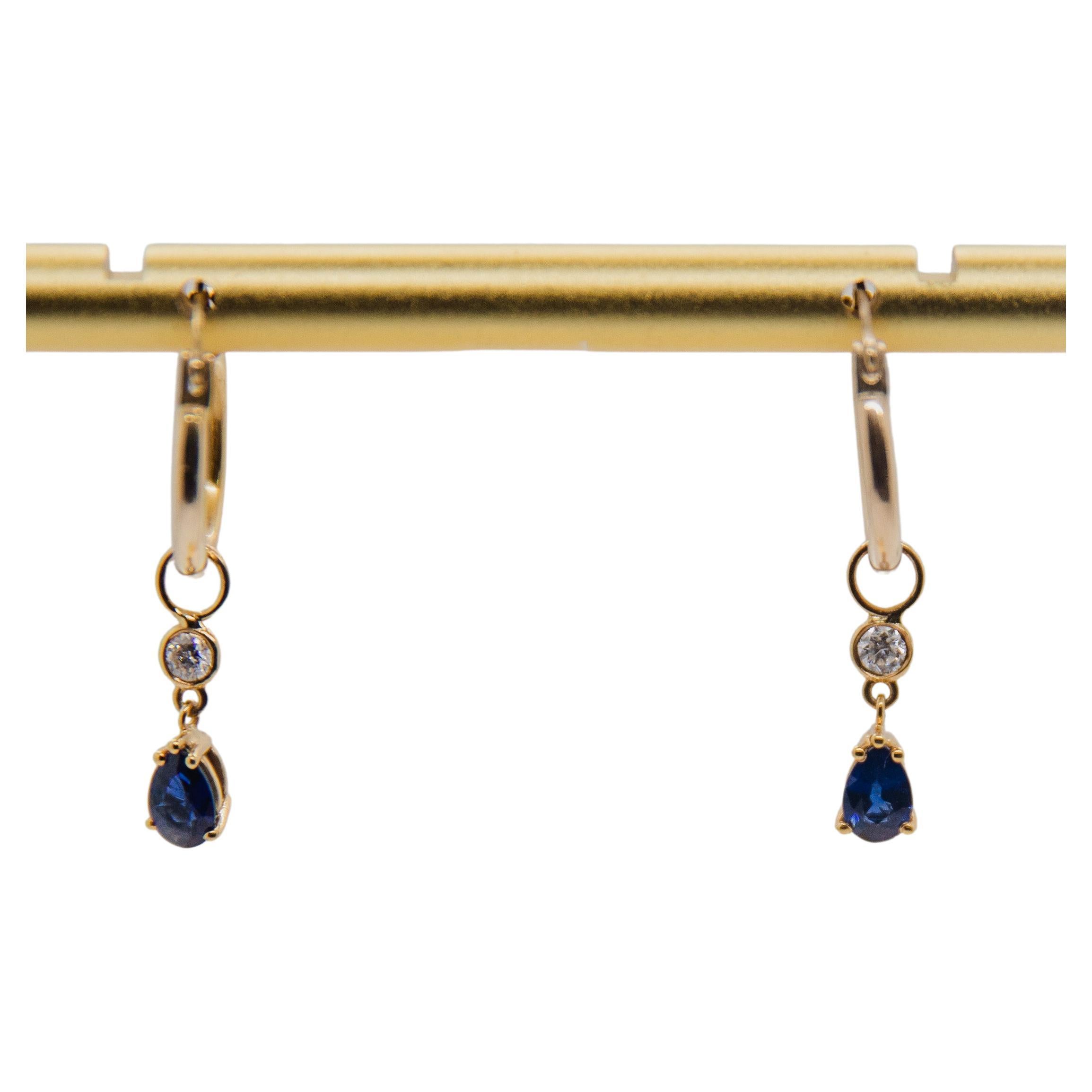 Detachable 1.20 Carat Sapphire and Diamond Charm Earring with Hoop Earring For Sale