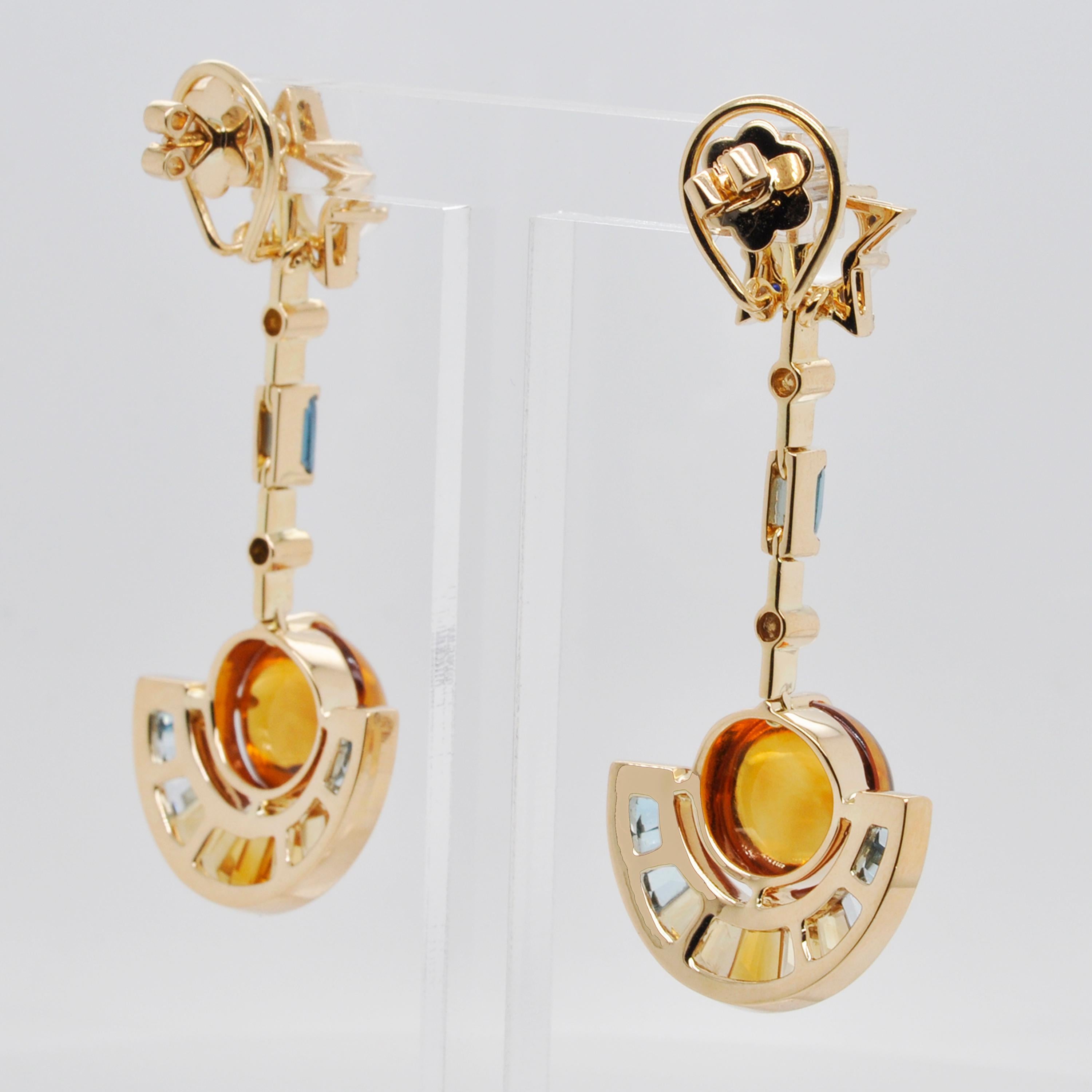 Detachable 18 Karat Gold Citrine Topaz Moonstone Blue Sapphire Diamond Earrings For Sale 1