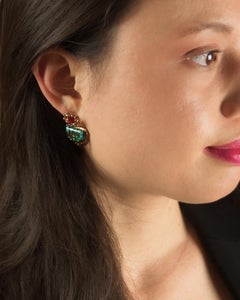 Detachable 18K Rose Gold Turquoise Orange Sapphire Ruby and Diamond Earrings