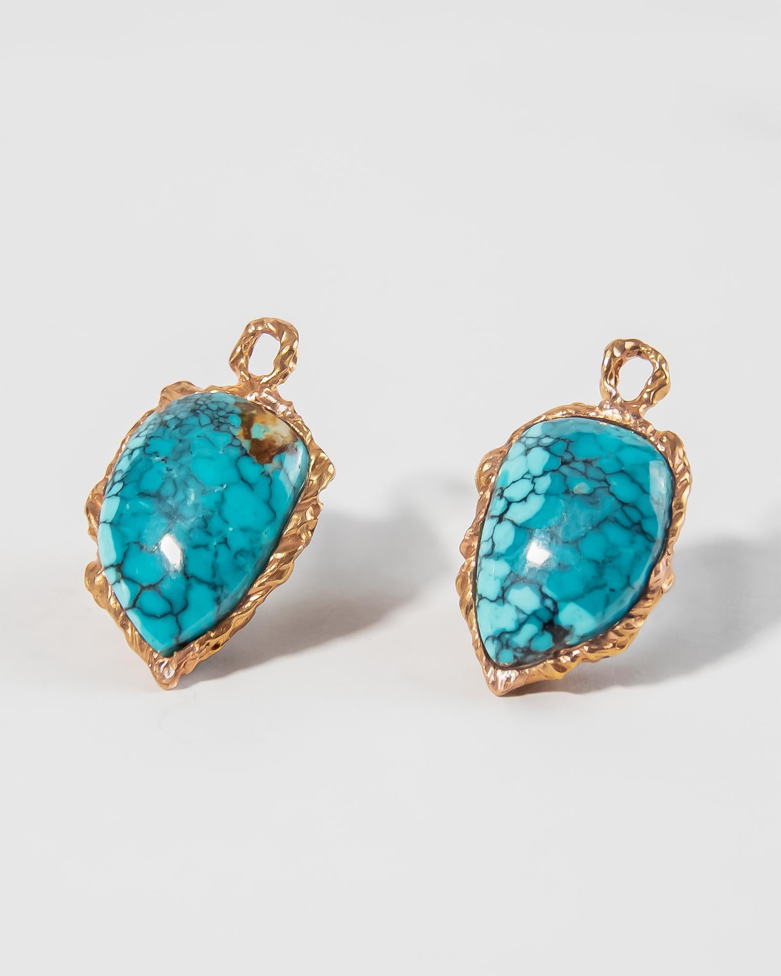 Abnehmbare Ohrringe aus 18 Karat Roségold mit Türkis, Orange, Saphir, Rubin und Diamant für Damen oder Herren im Angebot